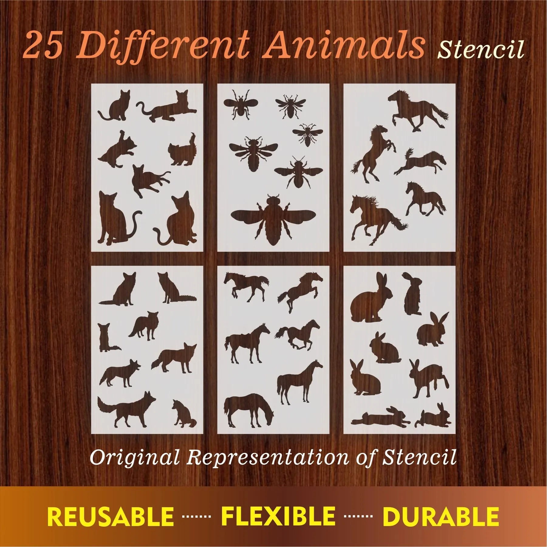 25 Different Animals Reusable Stencil For Canvas And Wall Painting.ID#223