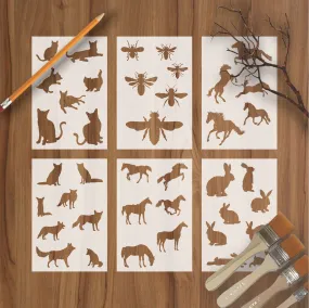 25 Different Animals Reusable Stencil For Canvas And Wall Painting.ID#223