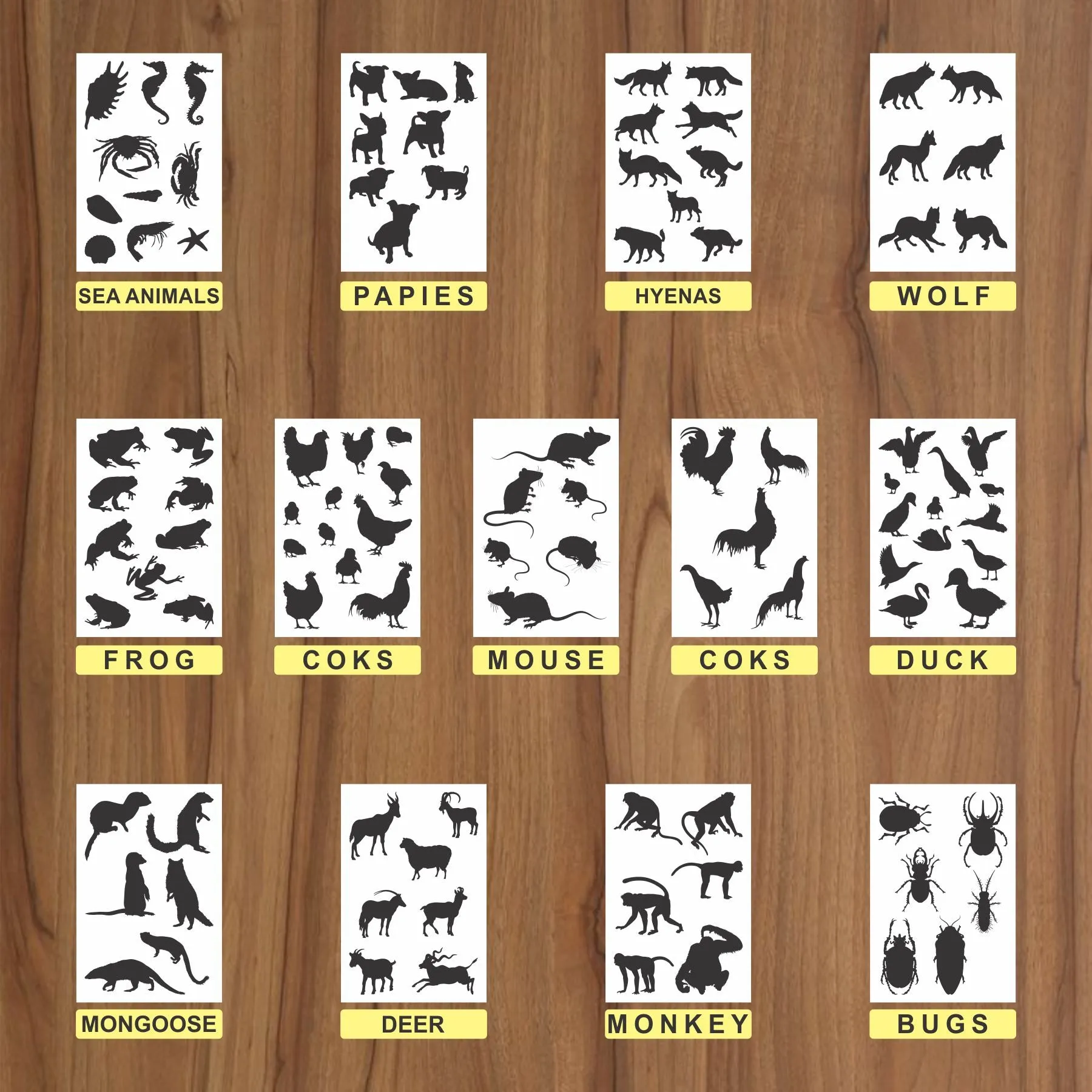 25 Different Animals Reusable Stencil For Canvas And Wall Painting.ID#223