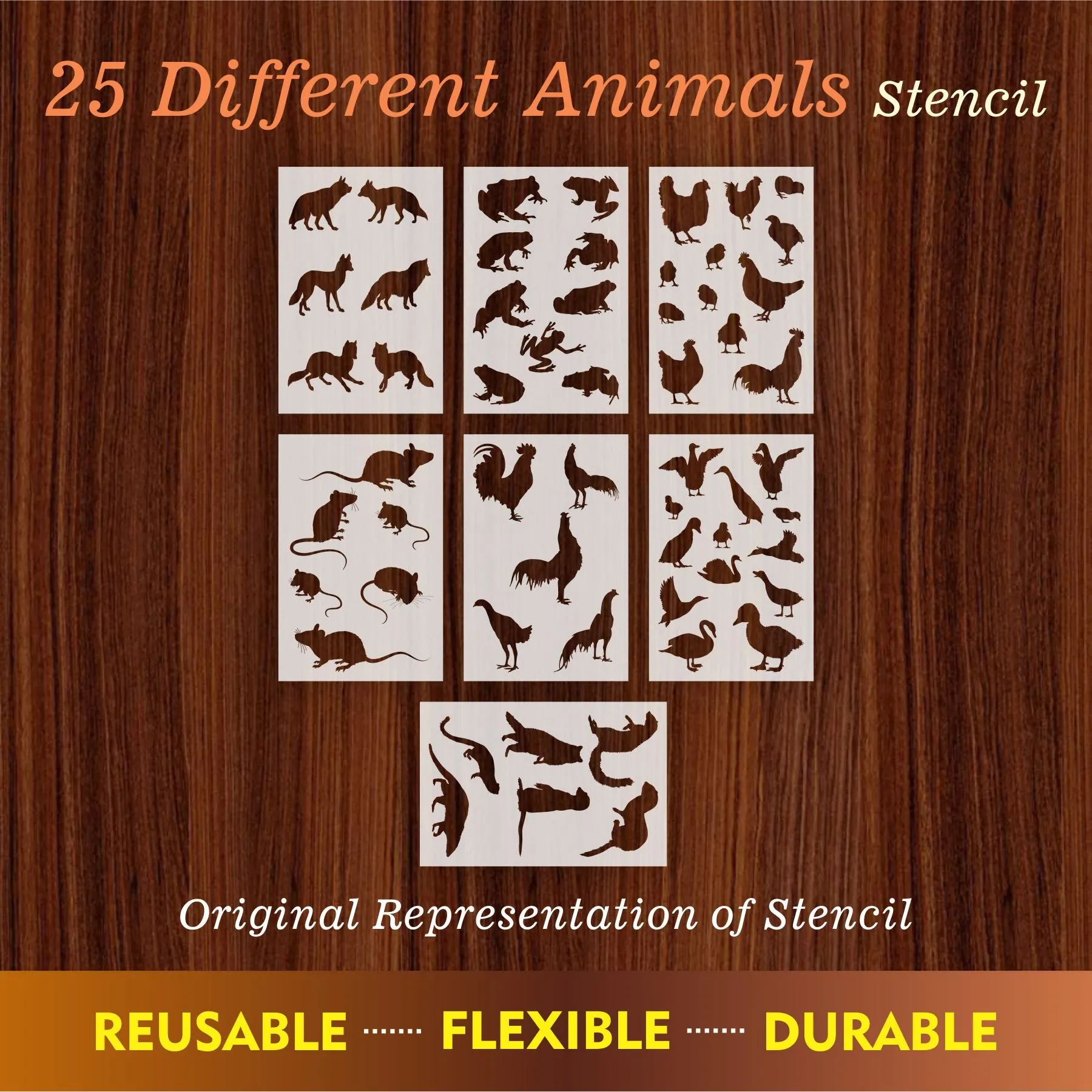 25 Different Animals Reusable Stencil For Canvas And Wall Painting.ID#223