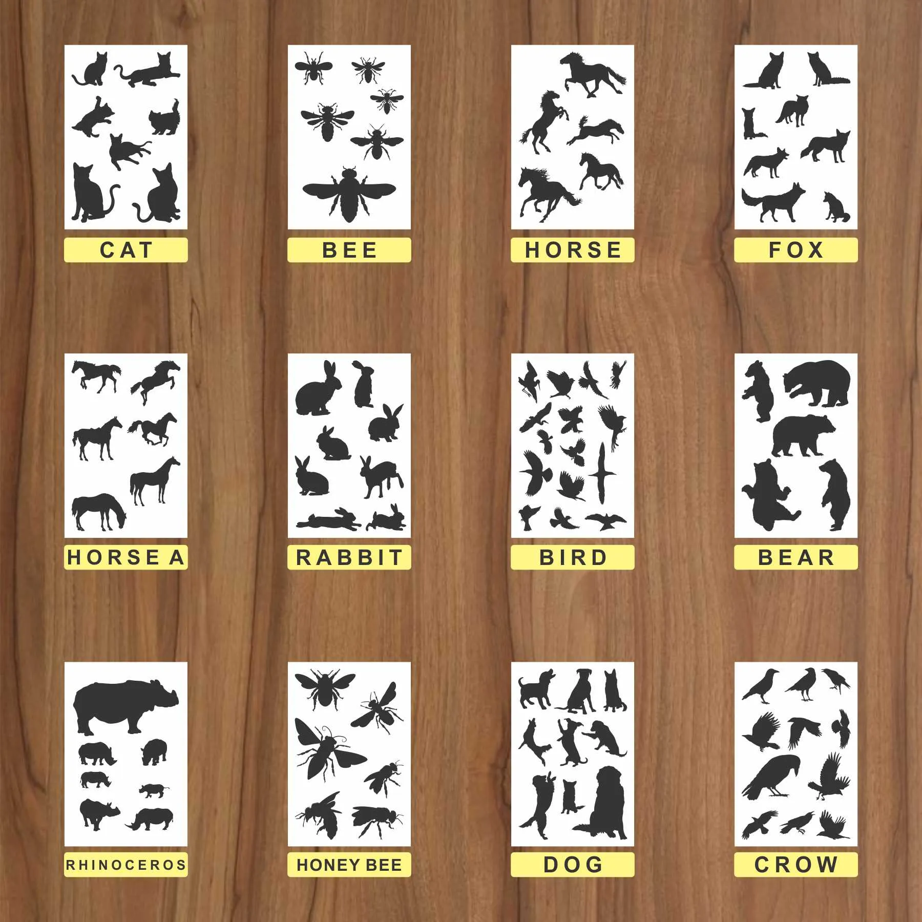 25 Different Animals Reusable Stencil For Canvas And Wall Painting.ID#223
