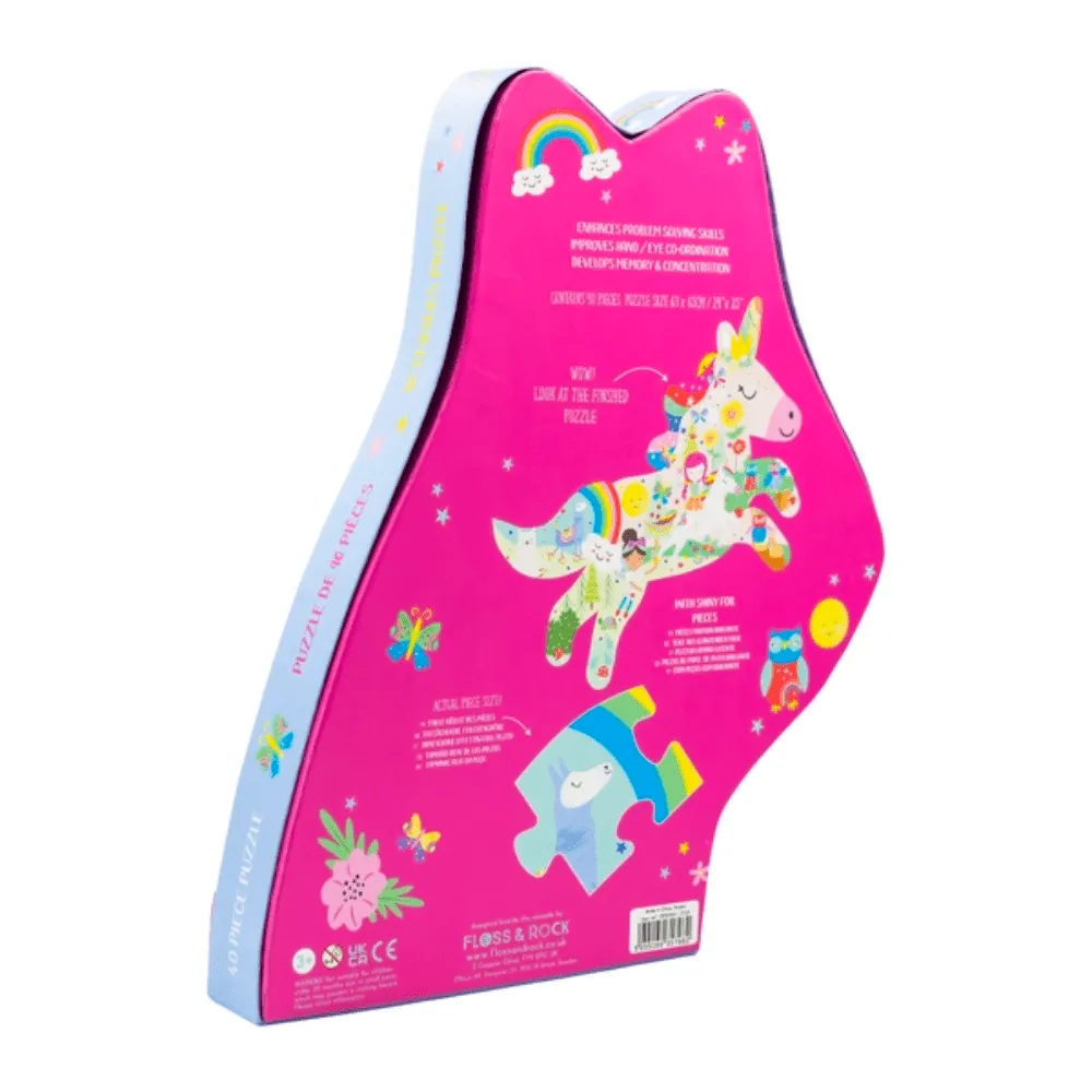 40pc Rainbow Unicorn Shaped Jigsaw Puzzle with Shaped Box