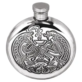 6oz Round Pewter Hip Flask with Intricate Celtic Design