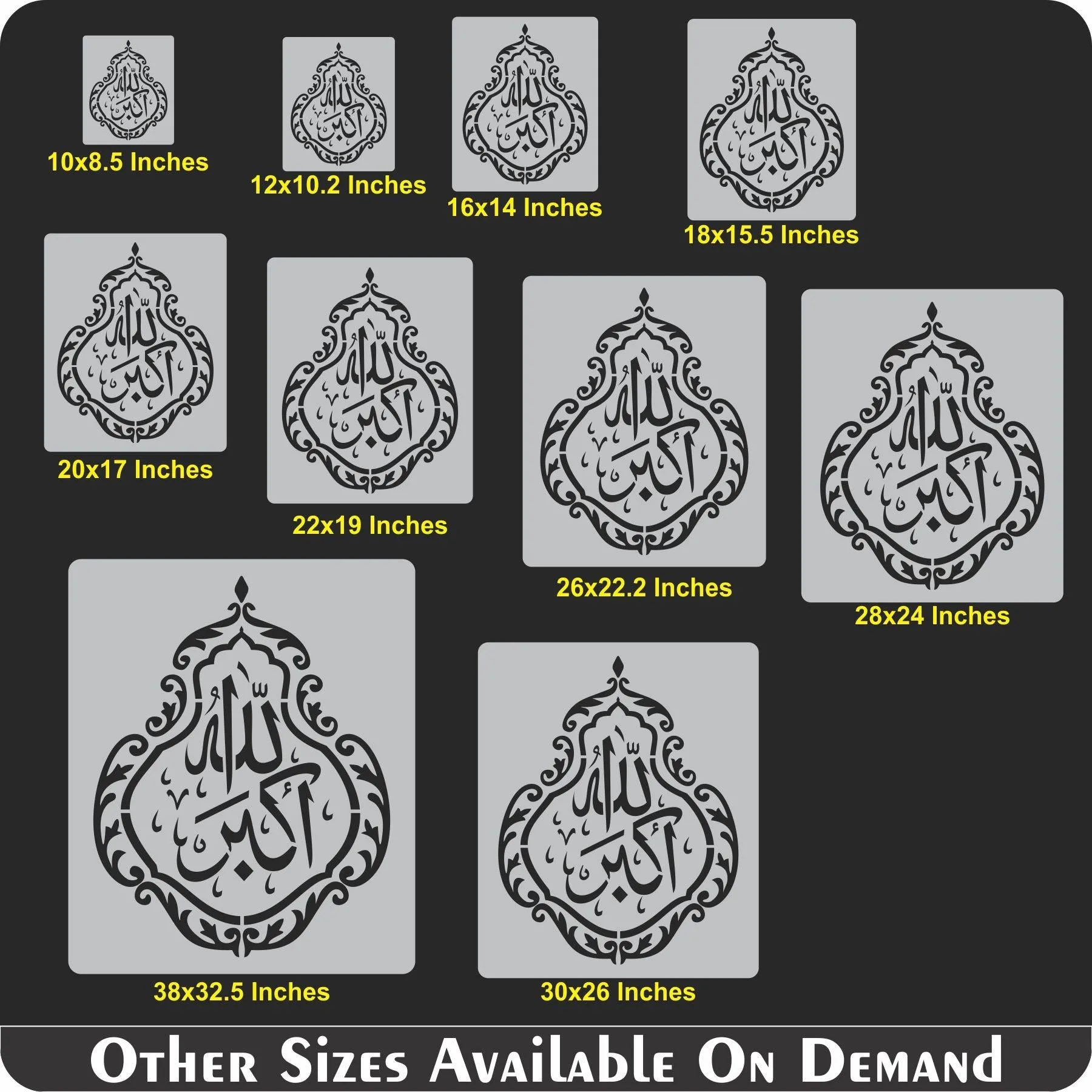 ALLAH HO AKBER Calligraphy Islamic Reusable Stencil for Canvas and wall painting.ID#4129