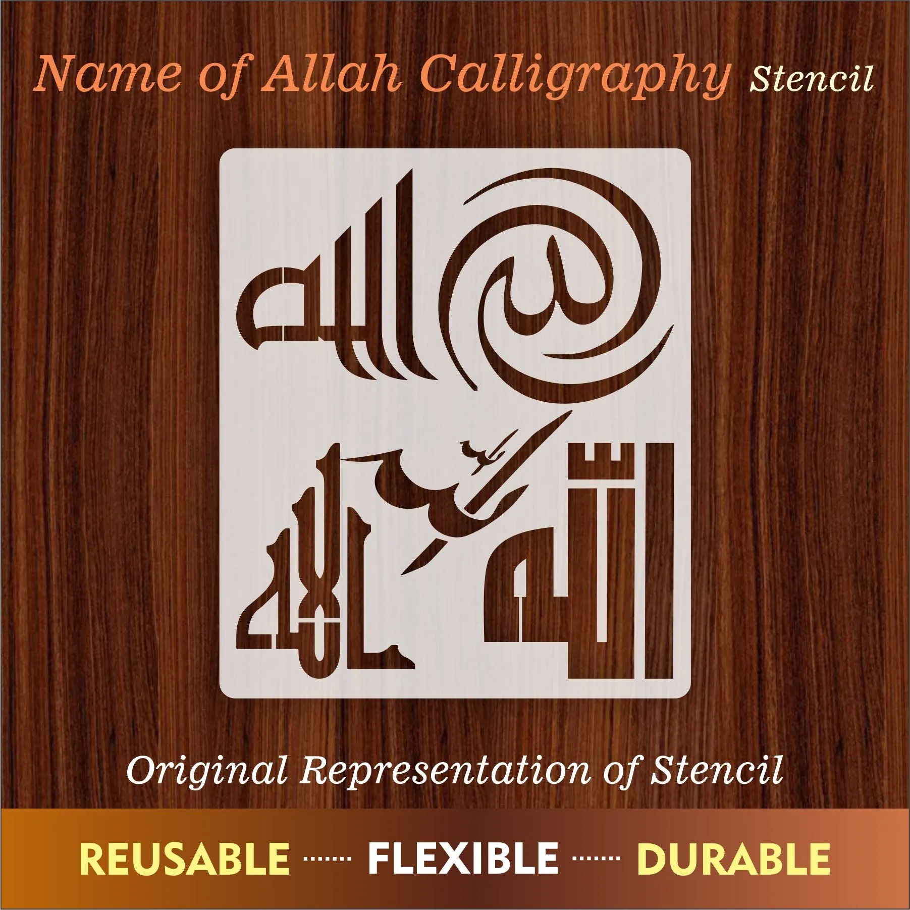 Allah in 5 Font Styles Calligraphy Islamic Reusable Stencil for Canvas and wall painting.ID#4125A