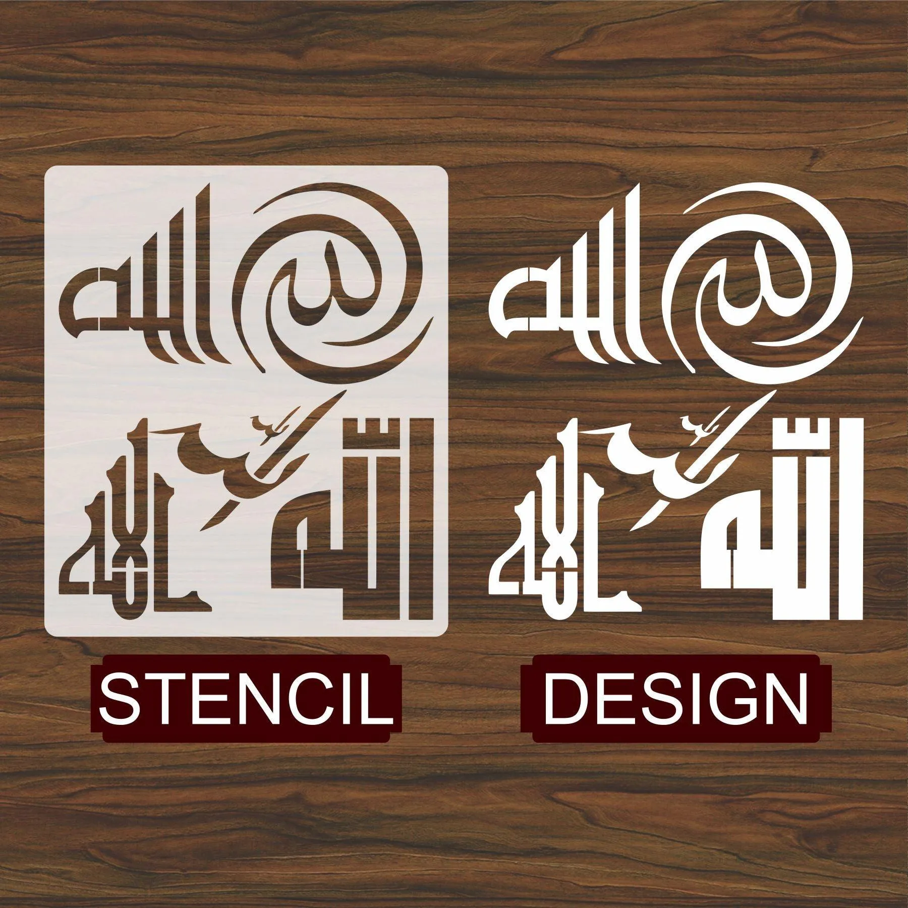 Allah in 5 Font Styles Calligraphy Islamic Reusable Stencil for Canvas and wall painting.ID#4125A