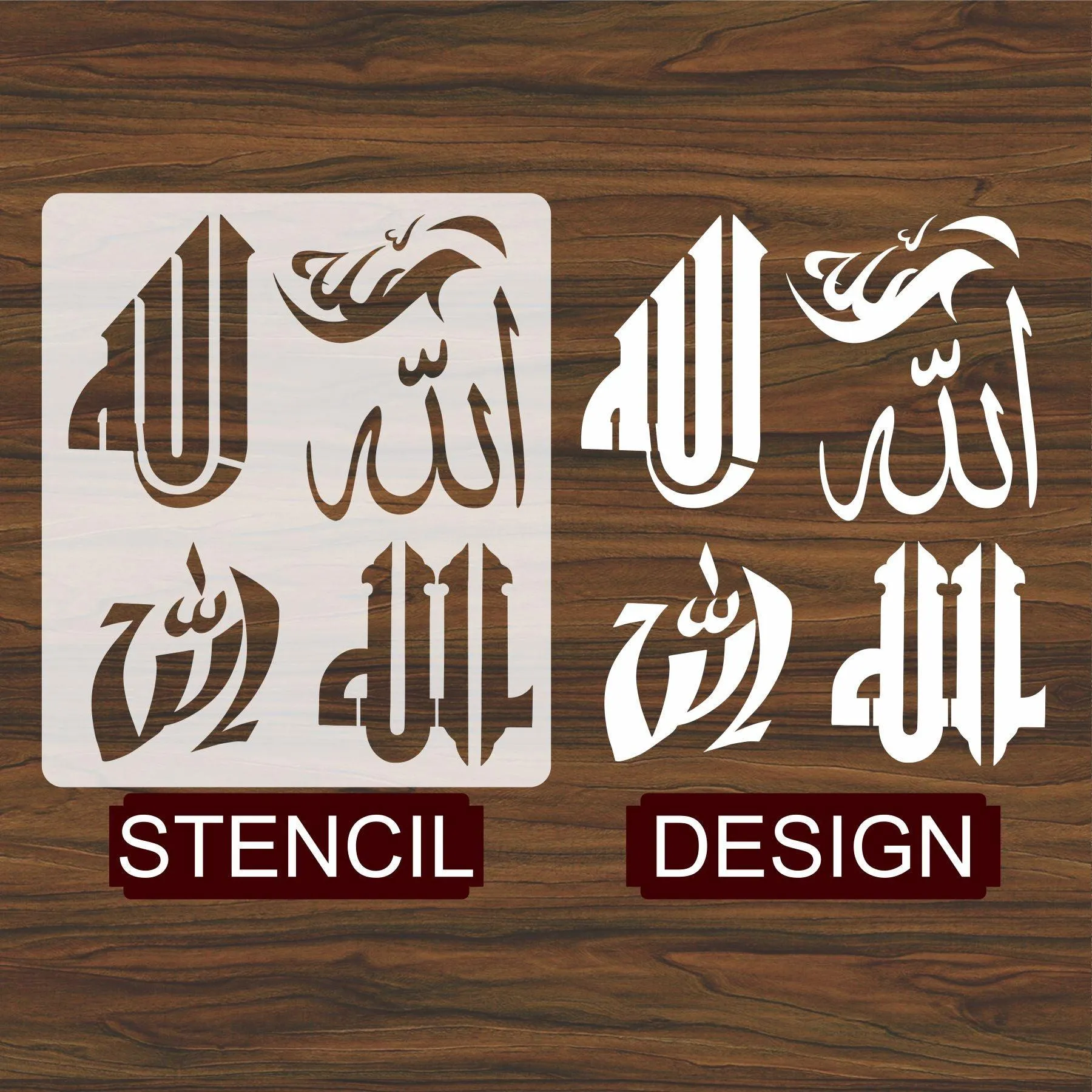 Allah in 5 Font Styles Calligraphy Islamic Reusable Stencil for Canvas and wall painting.ID#4125D