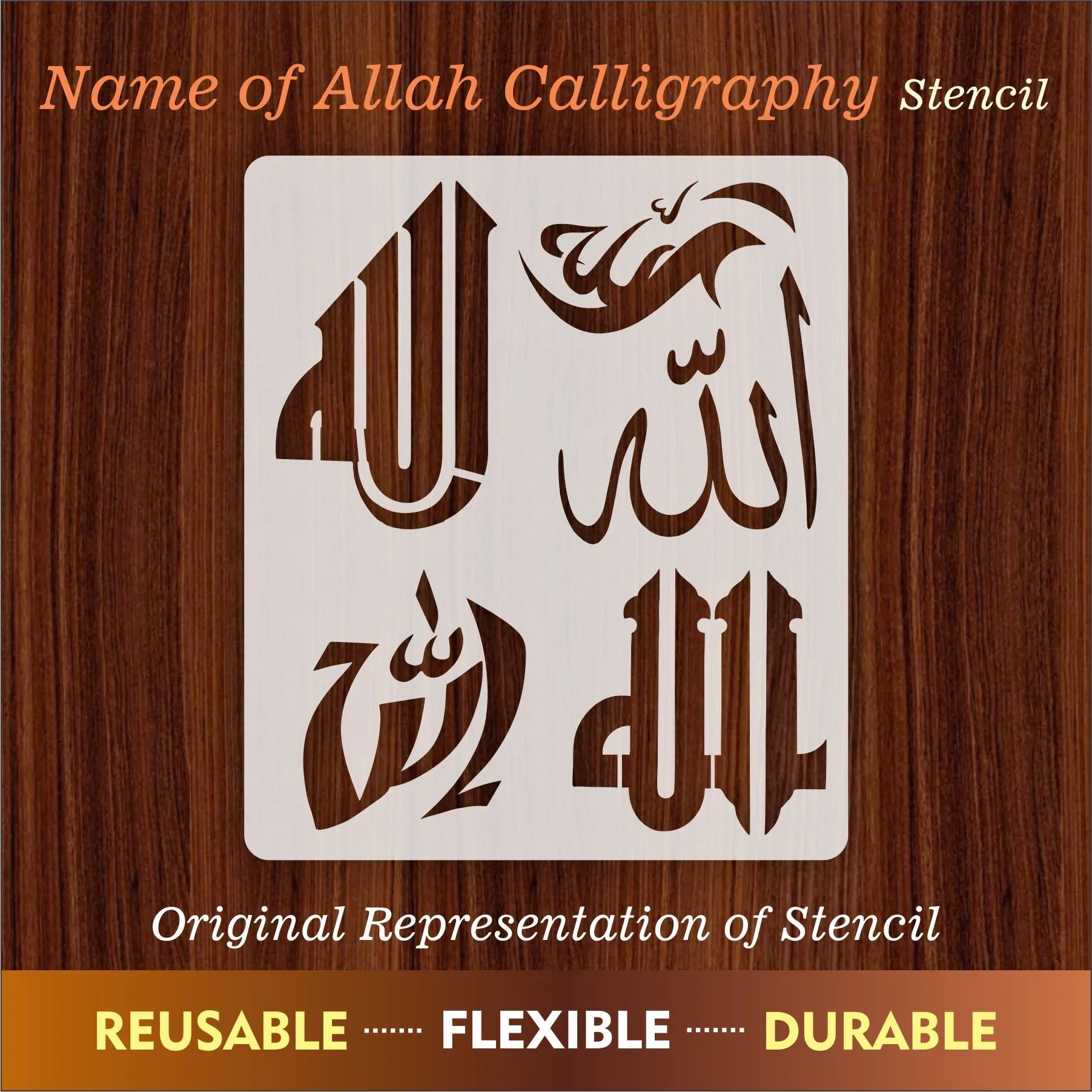 Allah in 5 Font Styles Calligraphy Islamic Reusable Stencil for Canvas and wall painting.ID#4125D