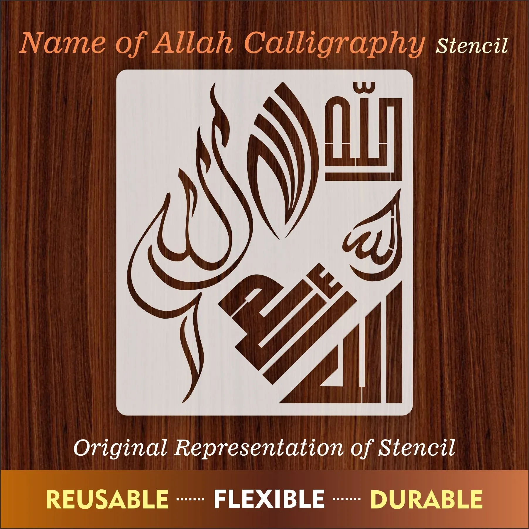 Allah in 6 Font Styles Calligraphy Islamic Reusable Stencil for Canvas and wall painting.ID#4125