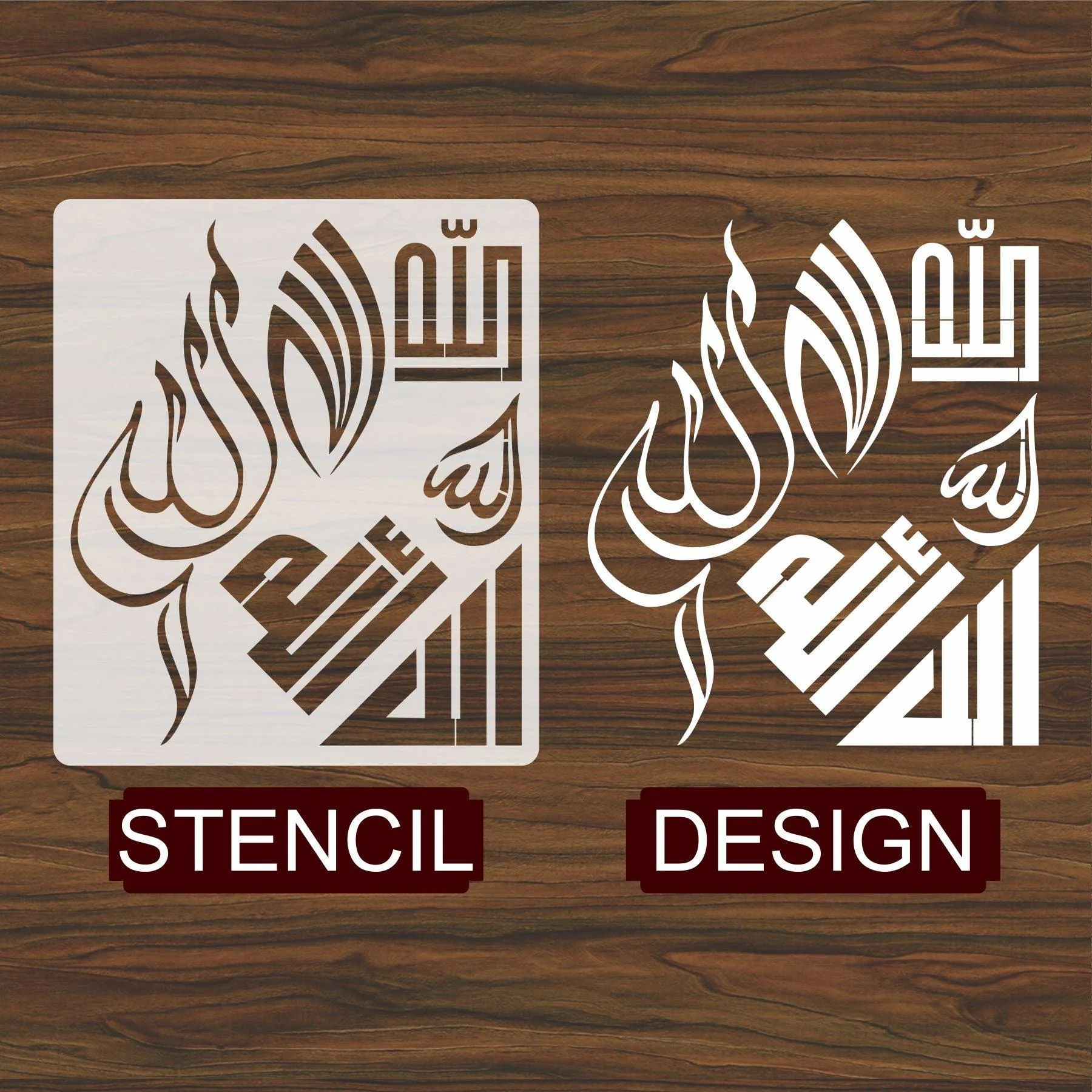 Allah in 6 Font Styles Calligraphy Islamic Reusable Stencil for Canvas and wall painting.ID#4125