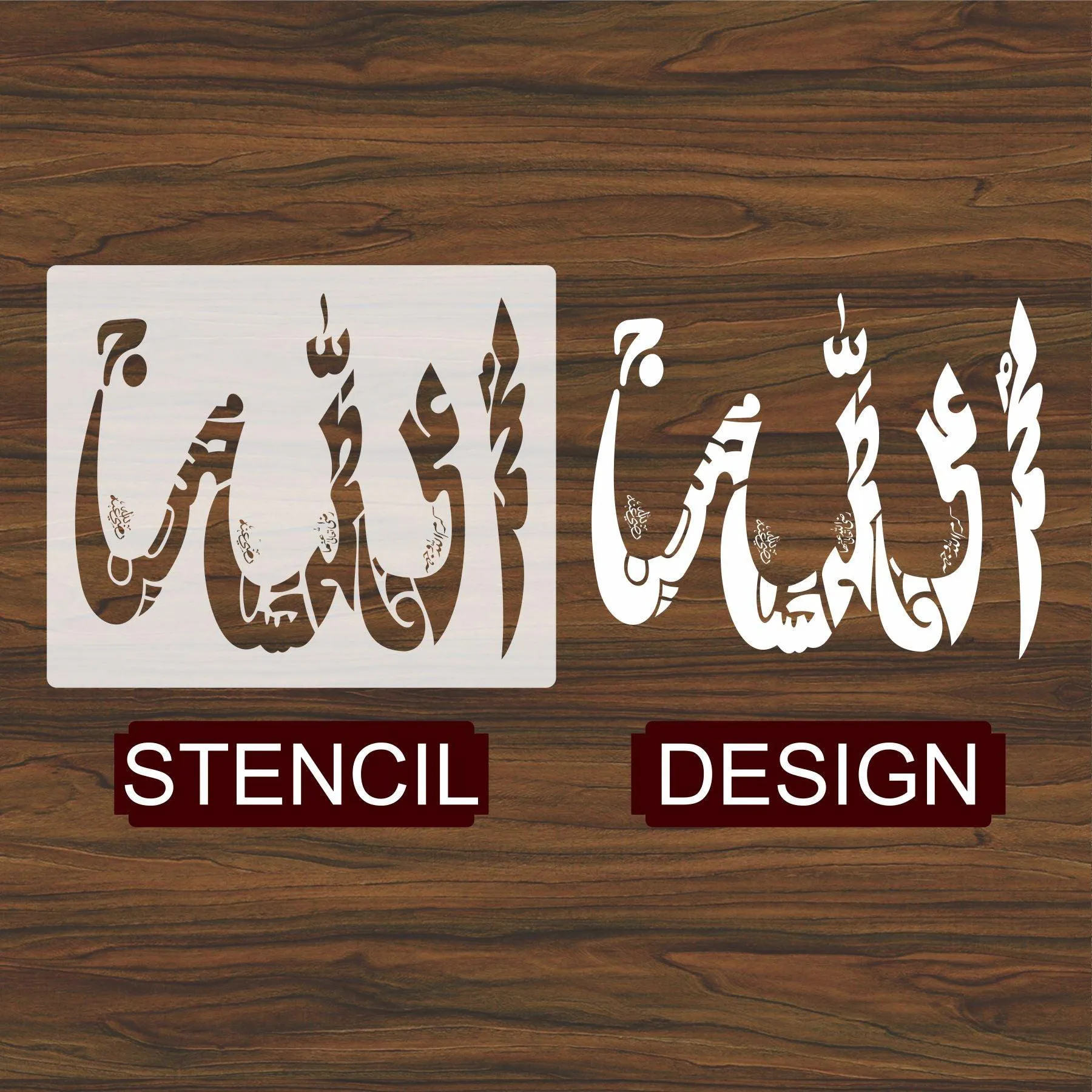 ALLAH (PUNJTAN PAK IN ALLAH NAME) Calligraphy Islamic Reusable Stencil for Canvas and wall painting.ID#4126