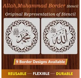 Allah,Muhammad Border Calligraphy Islamic Reusable Stencil for Canvas and wall painting.ID#163