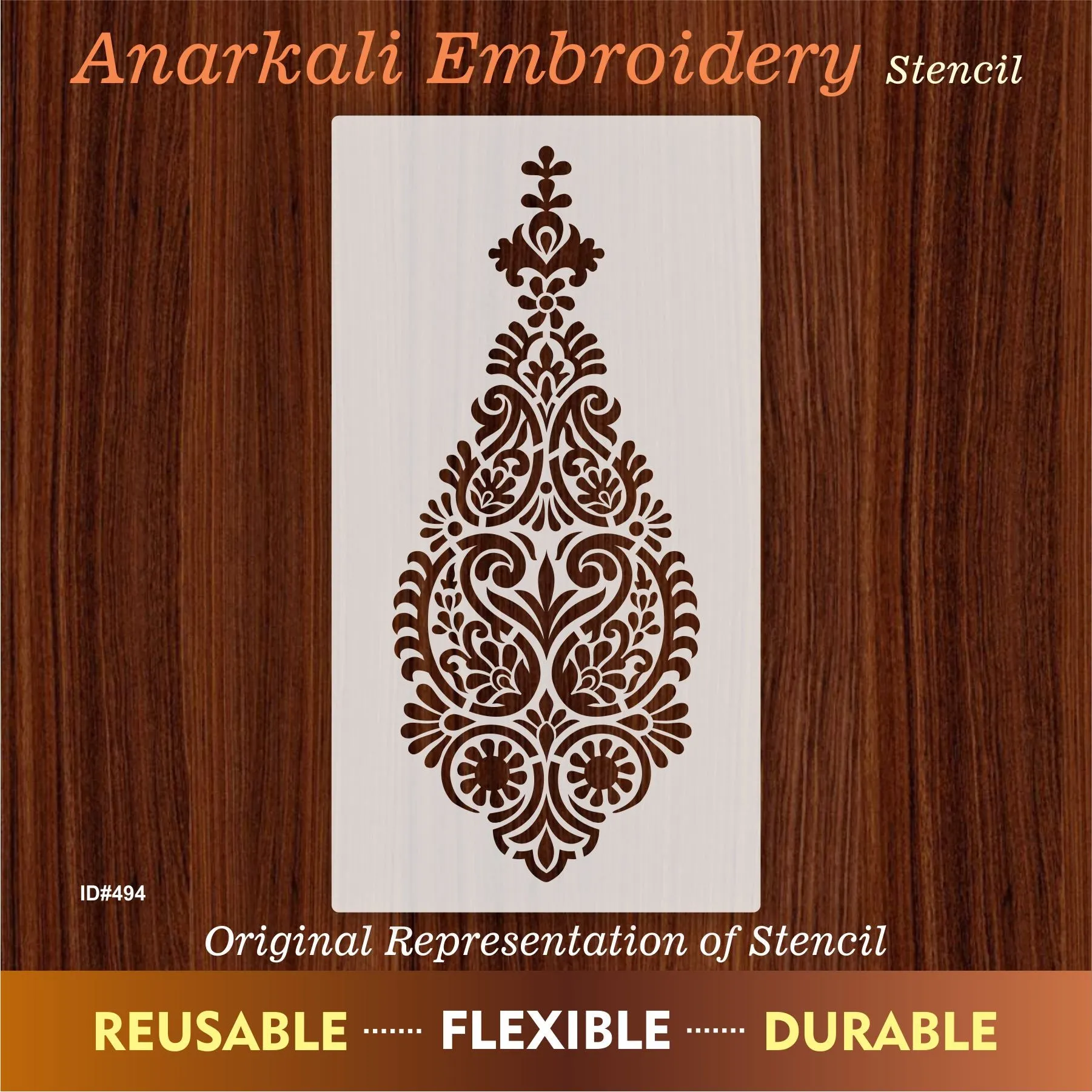 Anarkali Embroidery Stencil used for Wood, Clothes, Canvas And Wall Painting. ID #494