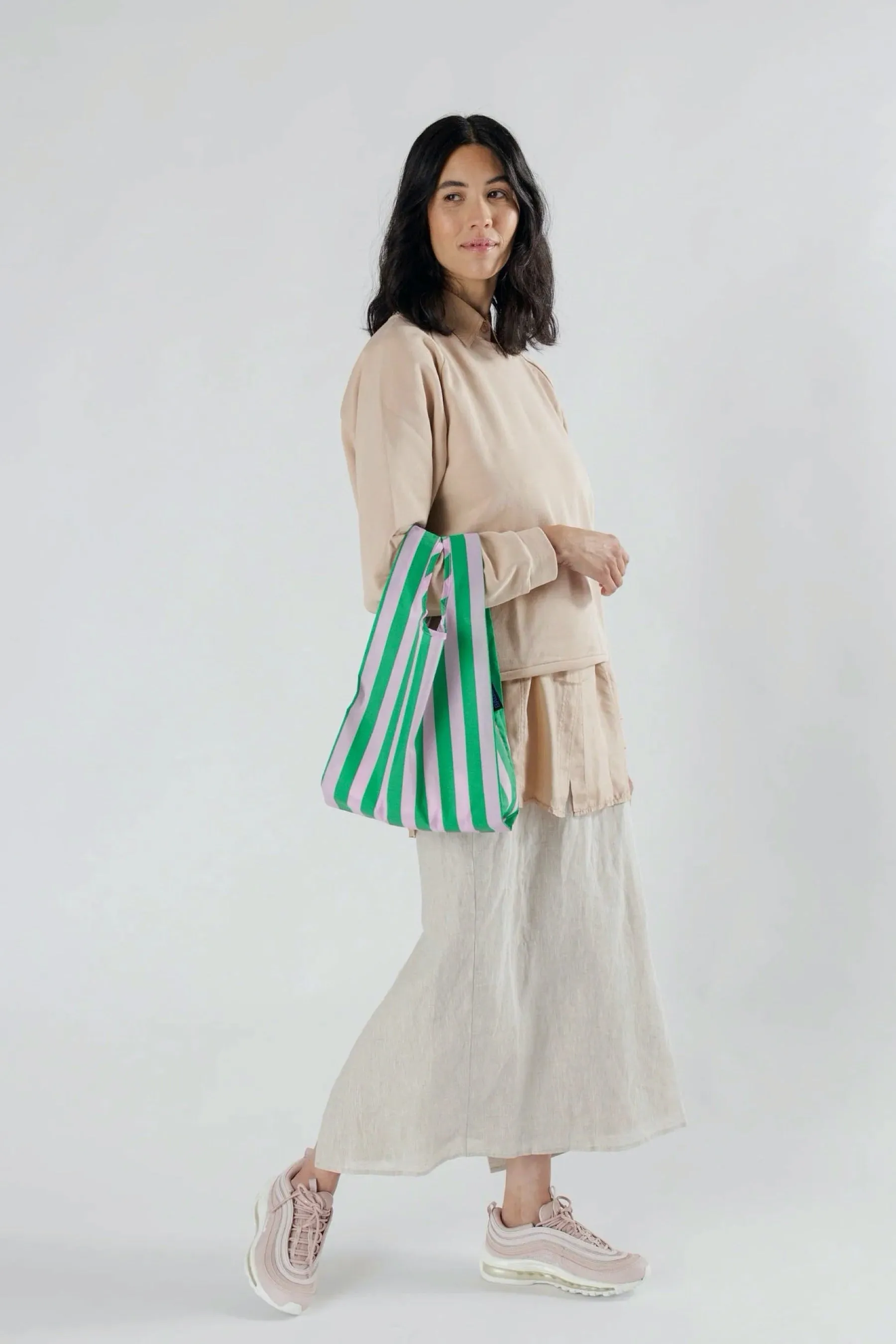 Baby Pink   Green Awning Stripe Baggu
