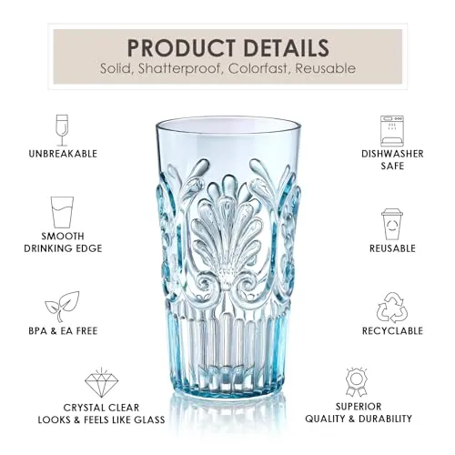 Bellaforte Shatterproof Plastic Tall Tumbler Set of 4 Drinking Glasses