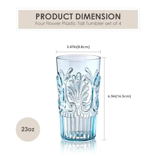 Bellaforte Shatterproof Plastic Tall Tumbler Set of 4 Drinking Glasses