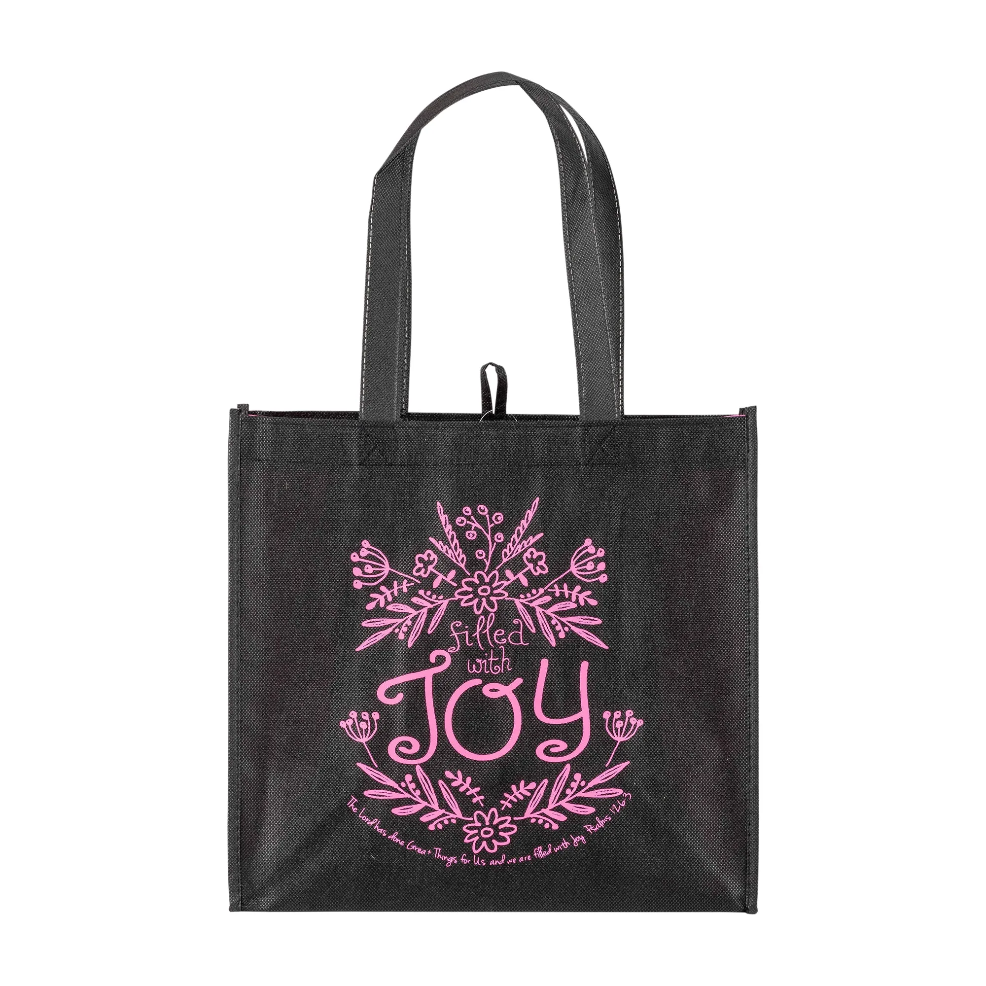 Black & Pink Eco Tote Bag - Psalm 126:3 "Filled With Joy"
