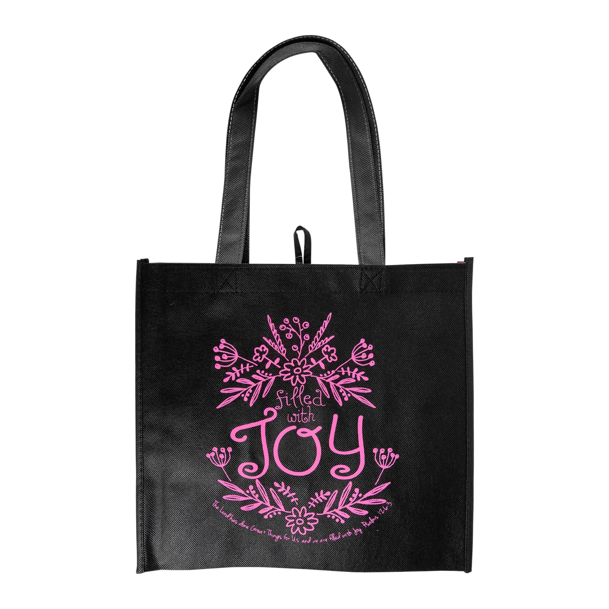 Black & Pink Eco Tote Bag - Psalm 126:3 "Filled With Joy"