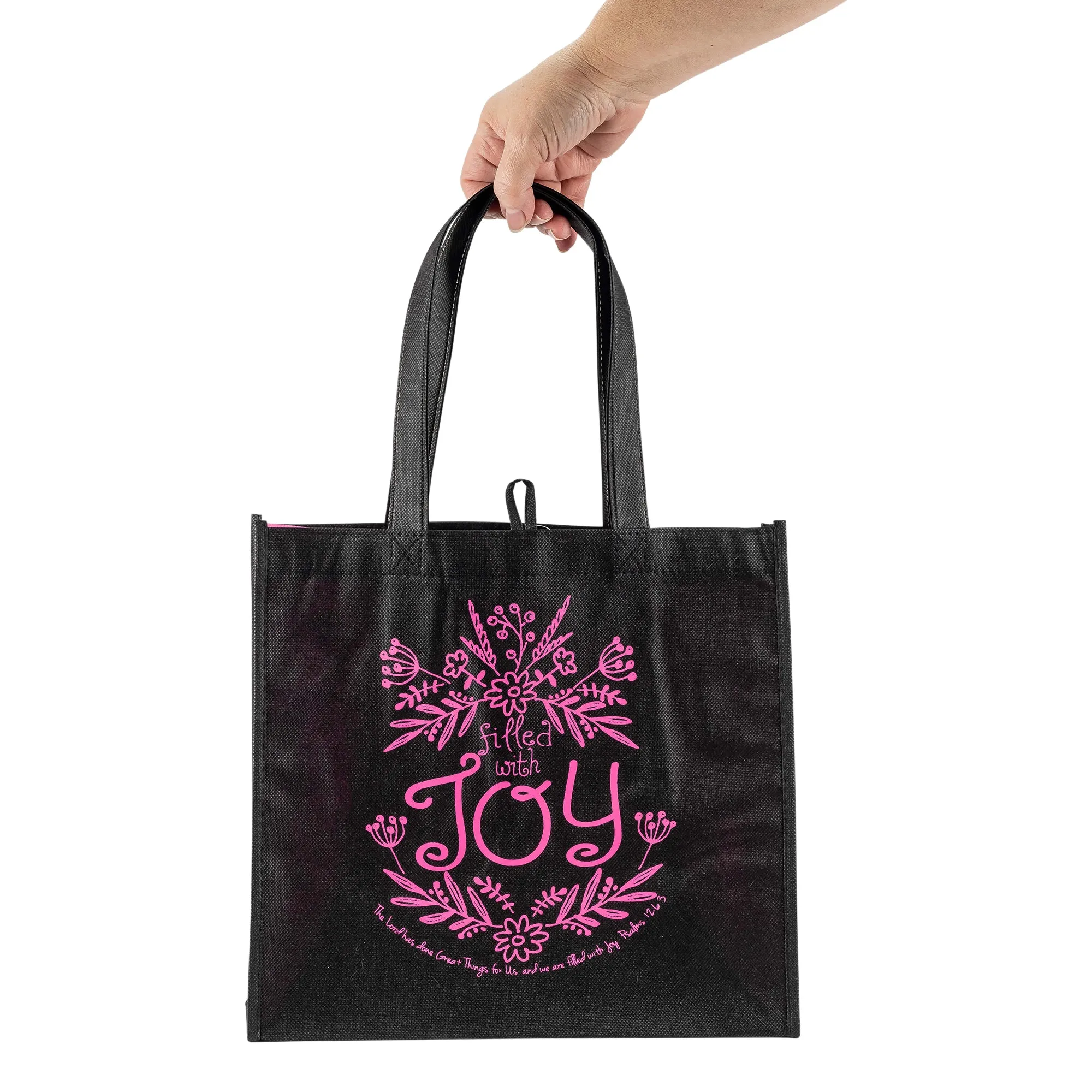 Black & Pink Eco Tote Bag - Psalm 126:3 "Filled With Joy"