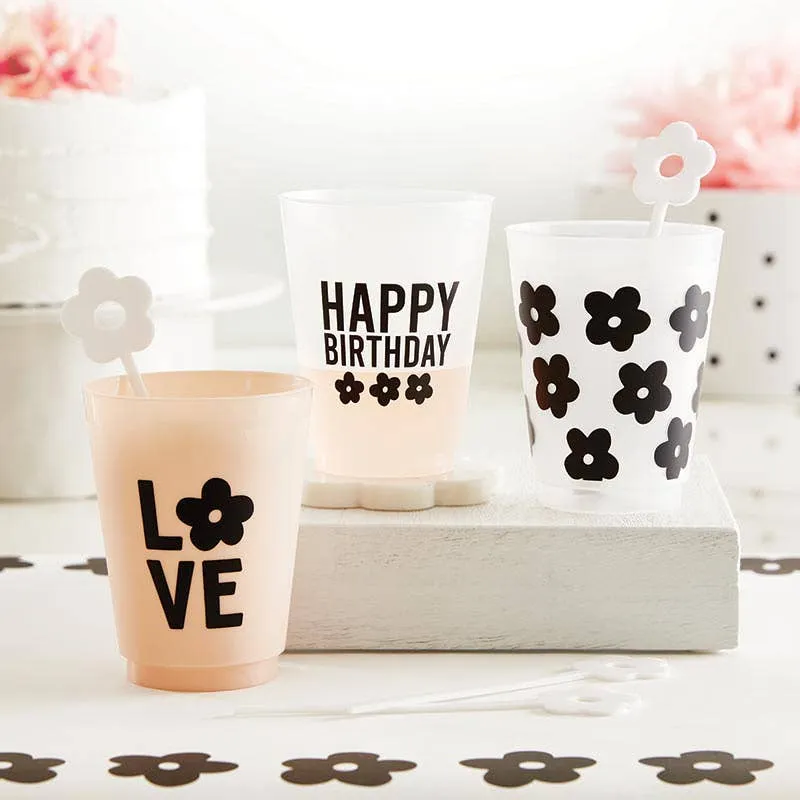 Black Bubble Flower Frosted Cups - Sleeve of 8