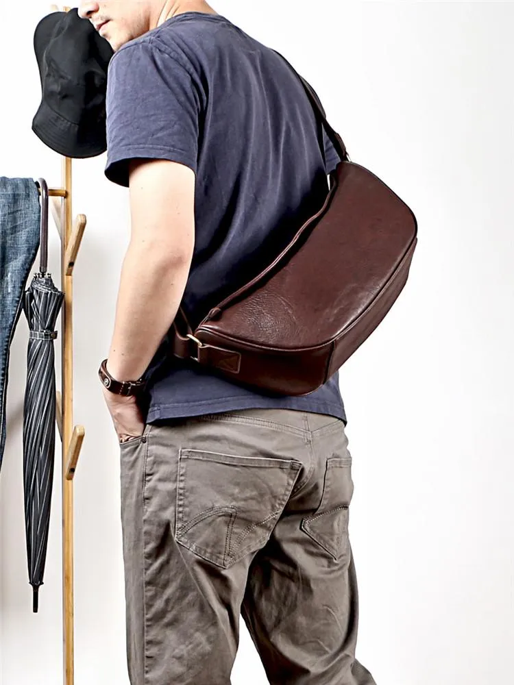 Brown Cool Leather Mens Saddle Messenger Bag Black Courier Bag Black Postman Bag For Men