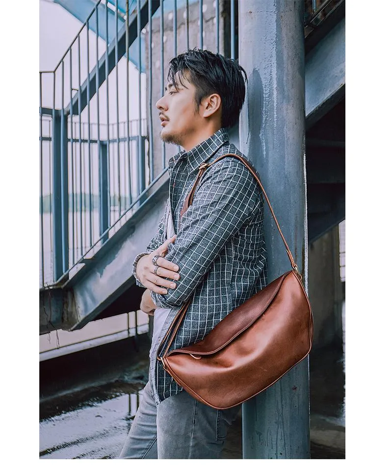 Brown Cool Leather Mens Saddle Messenger Bag Black Courier Bag Black Postman Bag For Men
