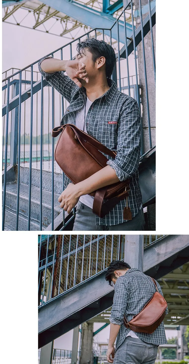 Brown Cool Leather Mens Saddle Messenger Bag Black Courier Bag Black Postman Bag For Men