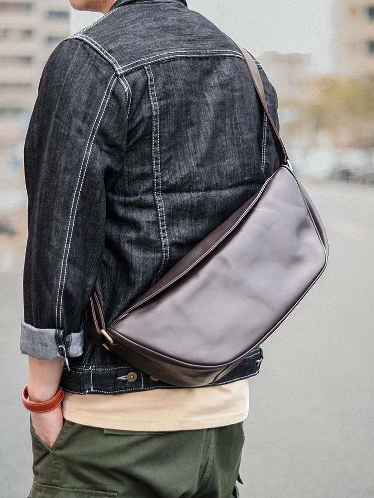 Brown Cool Leather Mens Saddle Messenger Bag Black Courier Bag Black Postman Bag For Men