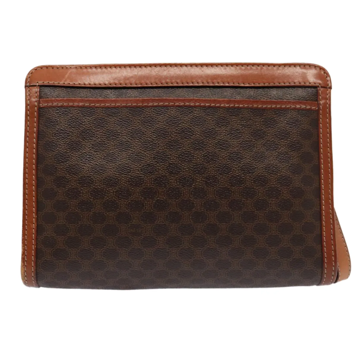CELINE Macadam Canvas Clutch Bag PVC Leather Brown Auth 83453