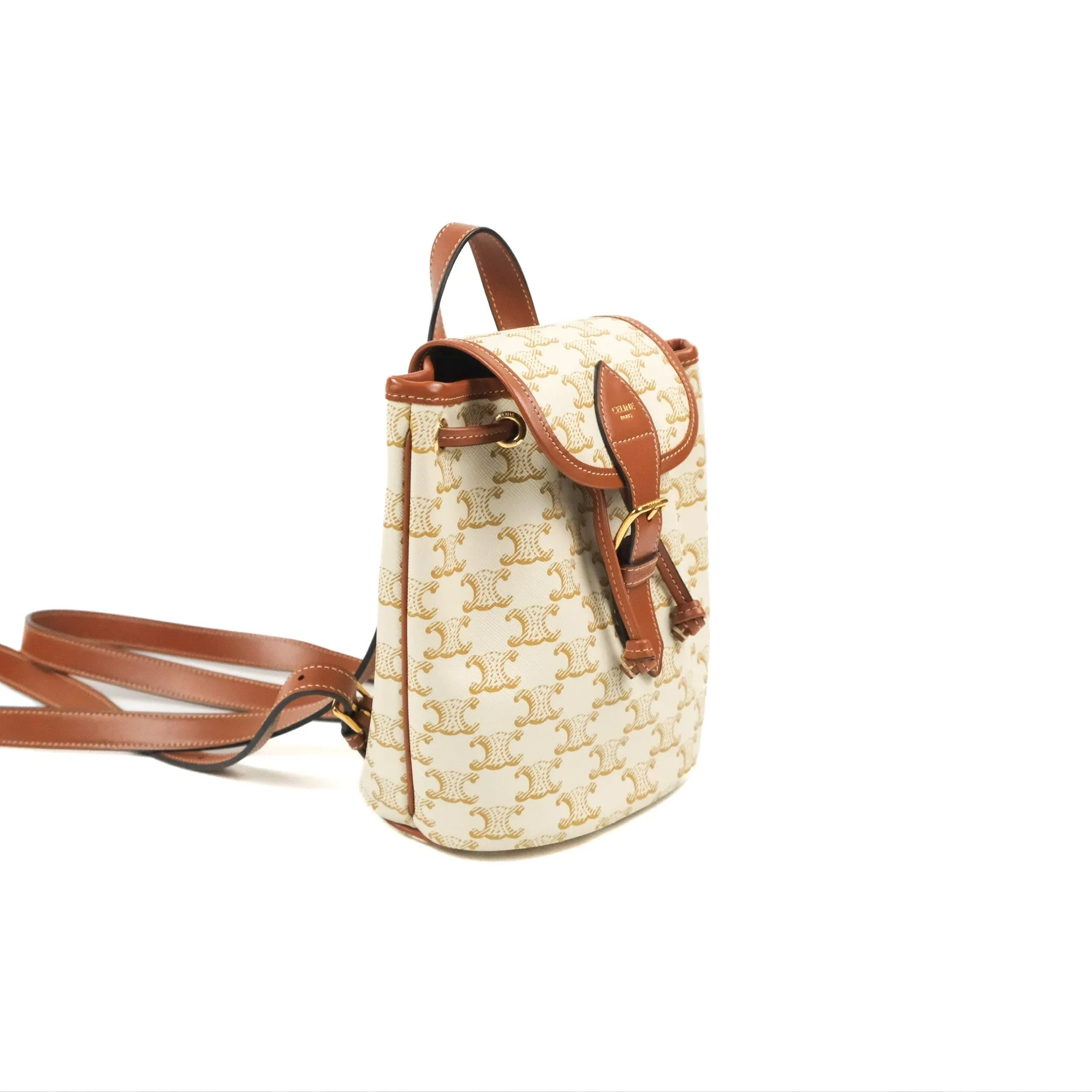 Celine Mini Floco Backpack Triomphe Canvas White Tan Calfskin