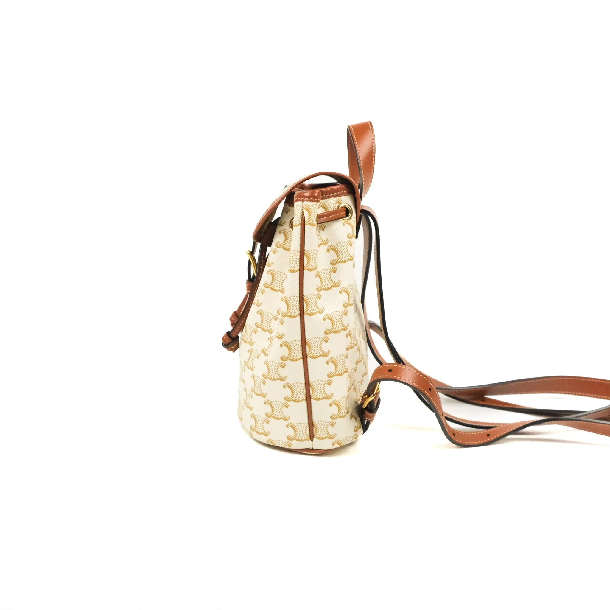Celine Mini Floco Backpack Triomphe Canvas White Tan Calfskin