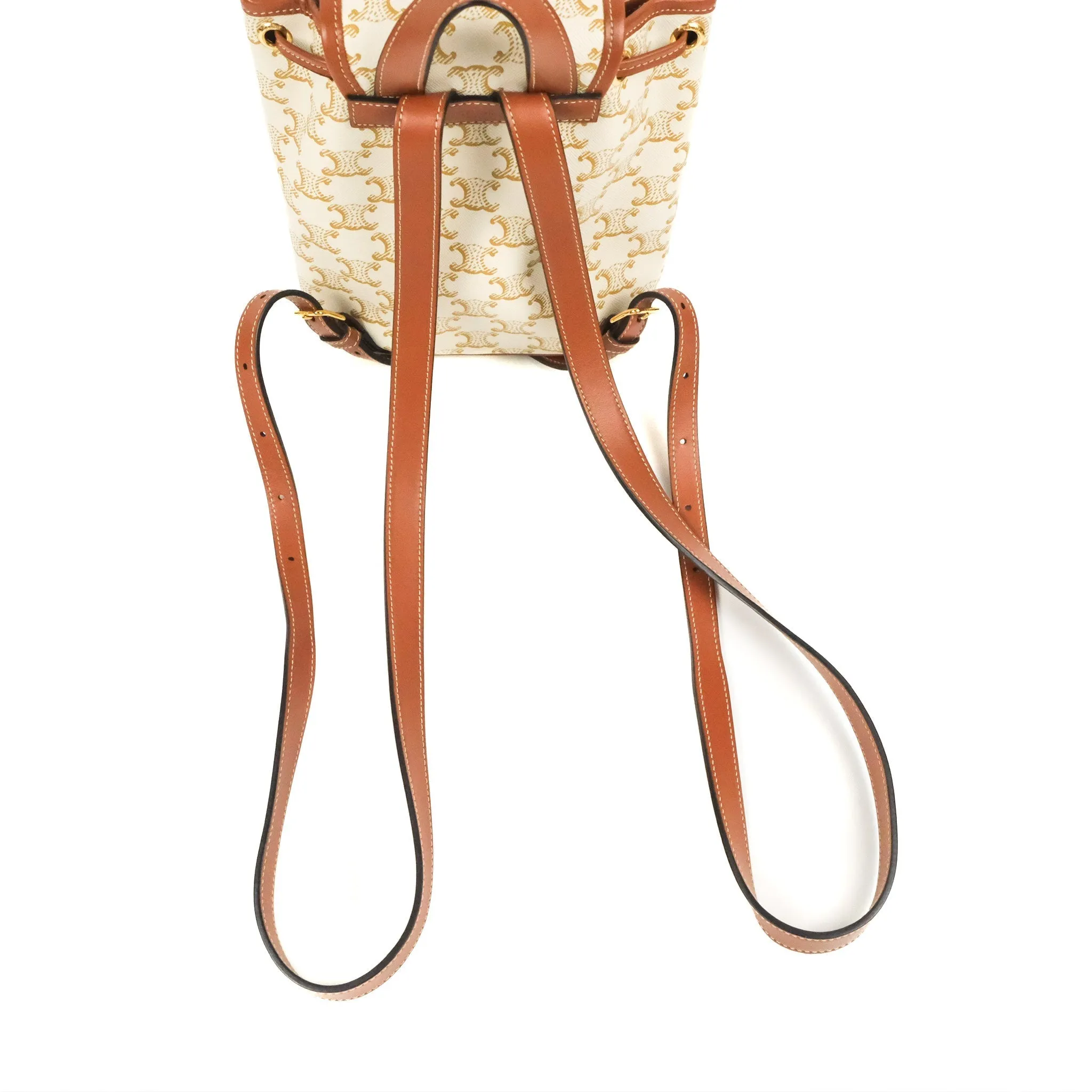 Celine Mini Floco Backpack Triomphe Canvas White Tan Calfskin