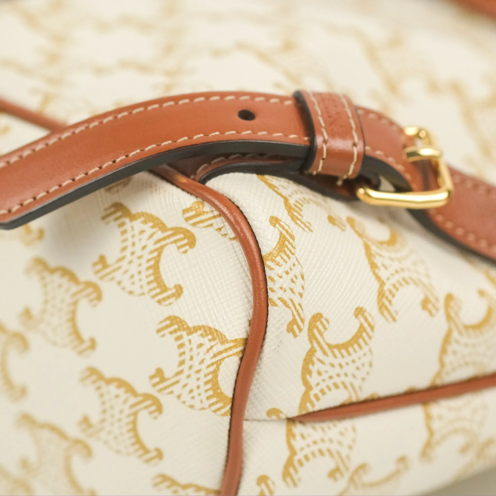 Celine Mini Floco Backpack Triomphe Canvas White Tan Calfskin