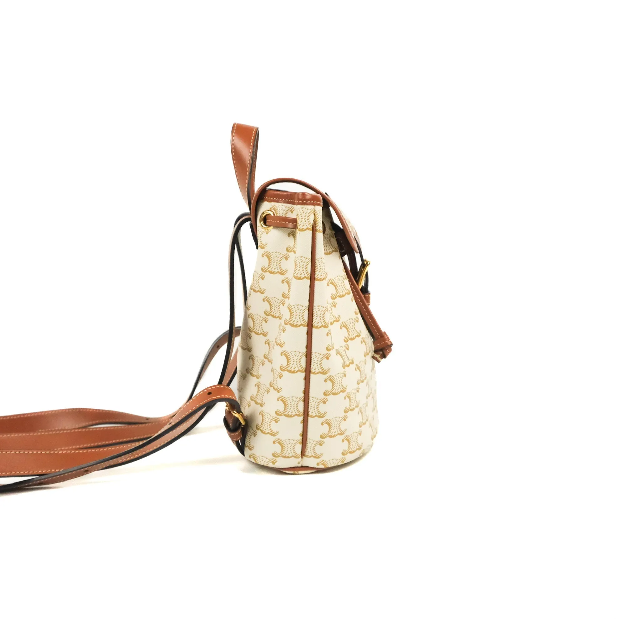 Celine Mini Floco Backpack Triomphe Canvas White Tan Calfskin