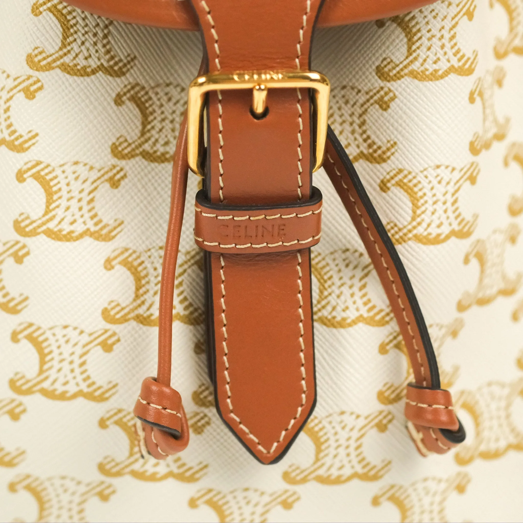 Celine Mini Floco Backpack Triomphe Canvas White Tan Calfskin