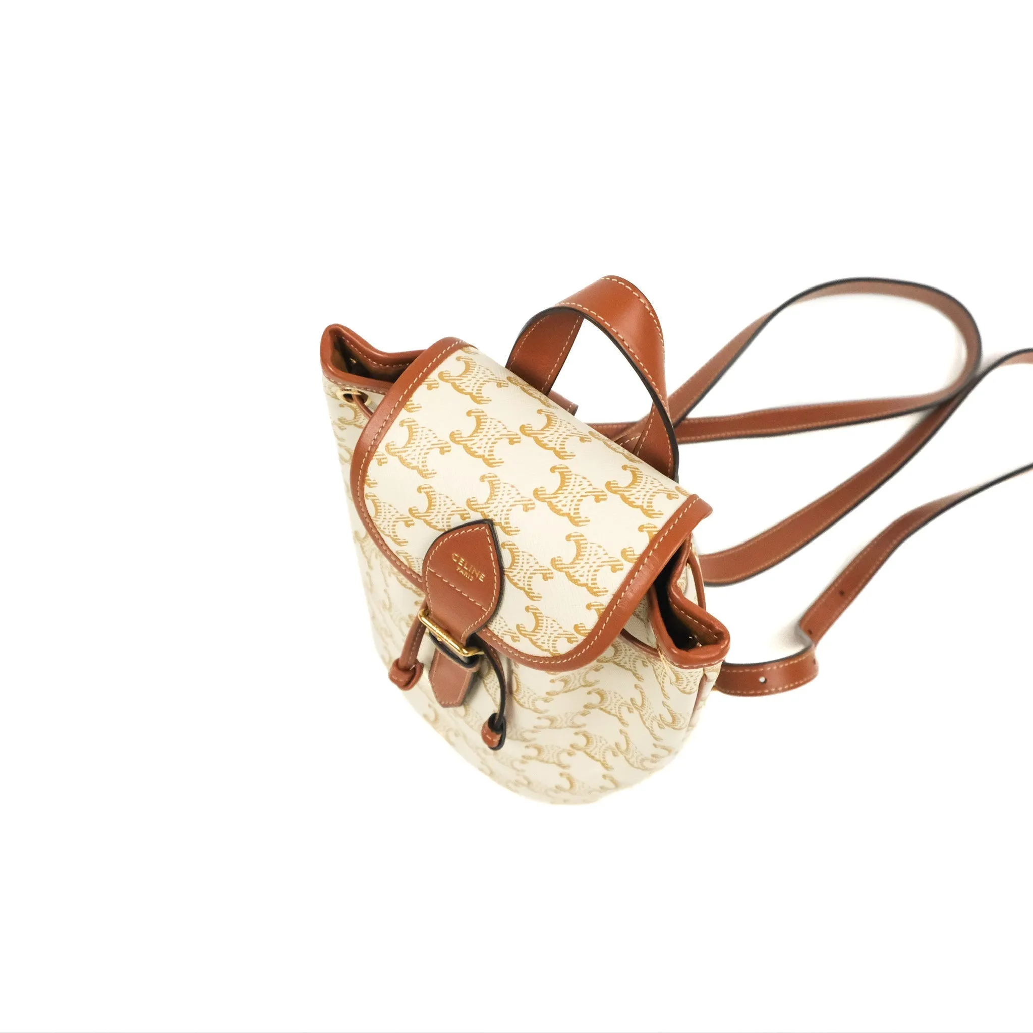 Celine Mini Floco Backpack Triomphe Canvas White Tan Calfskin
