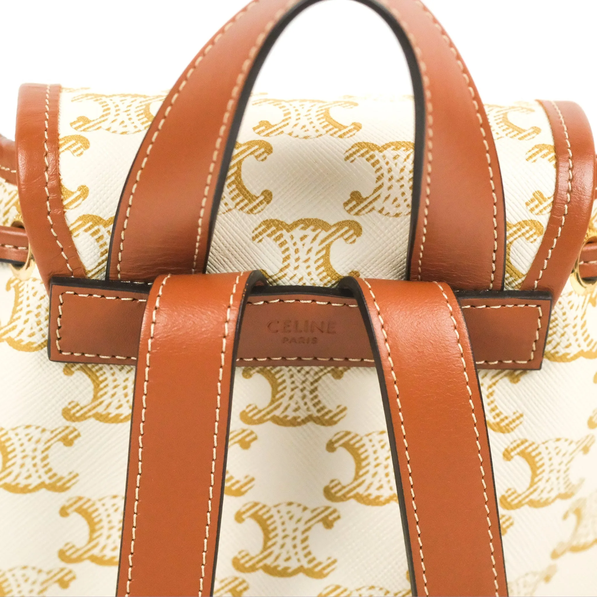 Celine Mini Floco Backpack Triomphe Canvas White Tan Calfskin