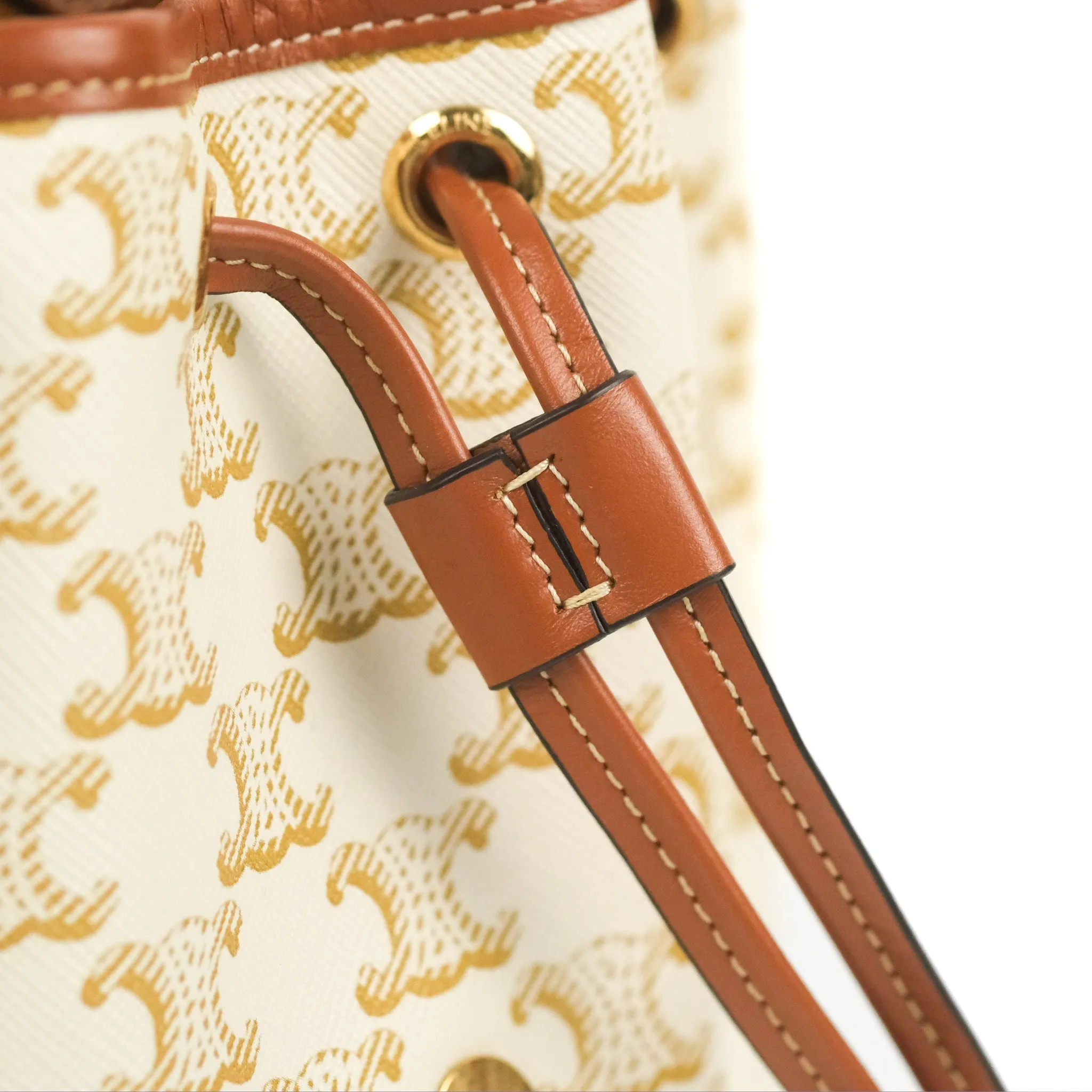 Celine Mini Floco Backpack Triomphe Canvas White Tan Calfskin