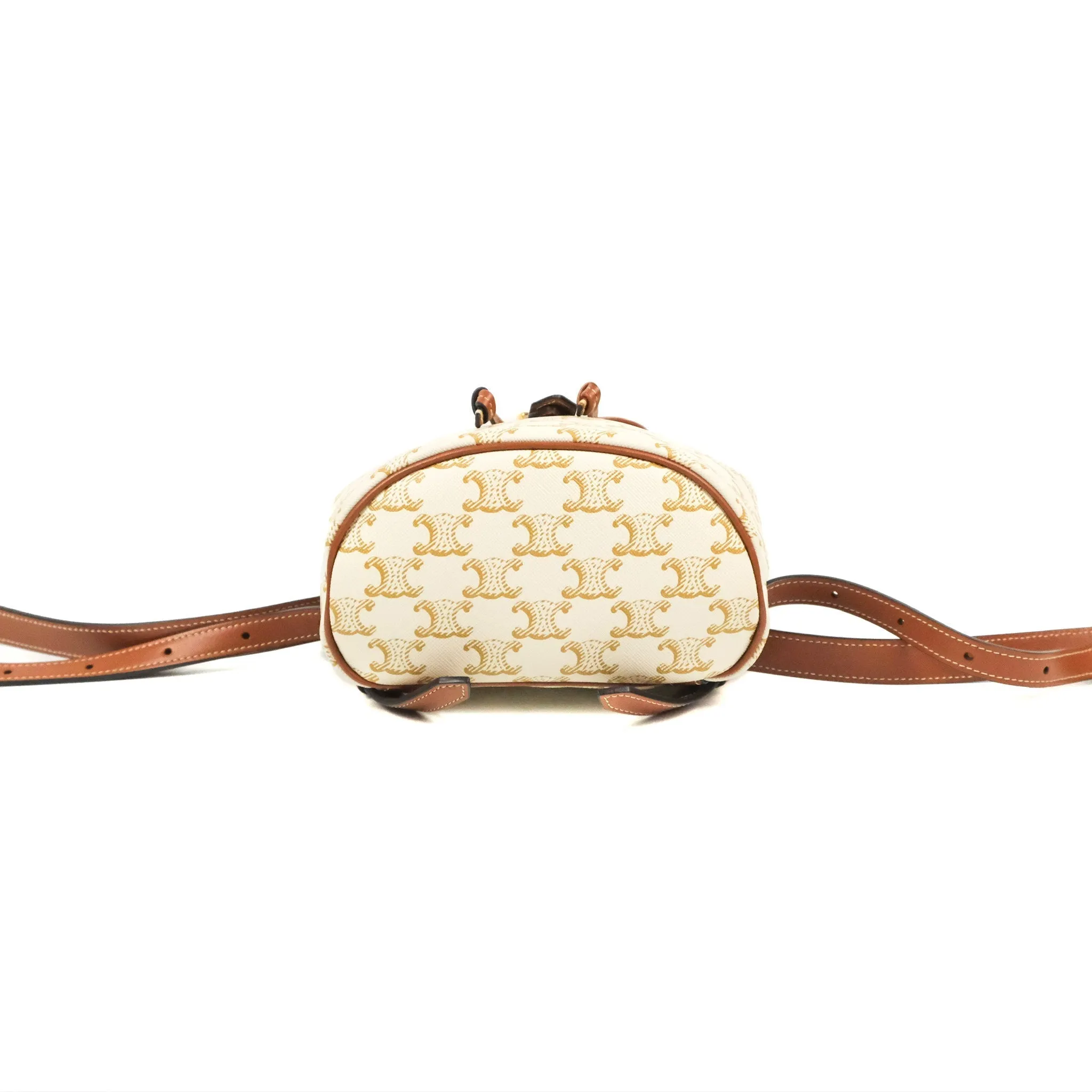 Celine Mini Floco Backpack Triomphe Canvas White Tan Calfskin