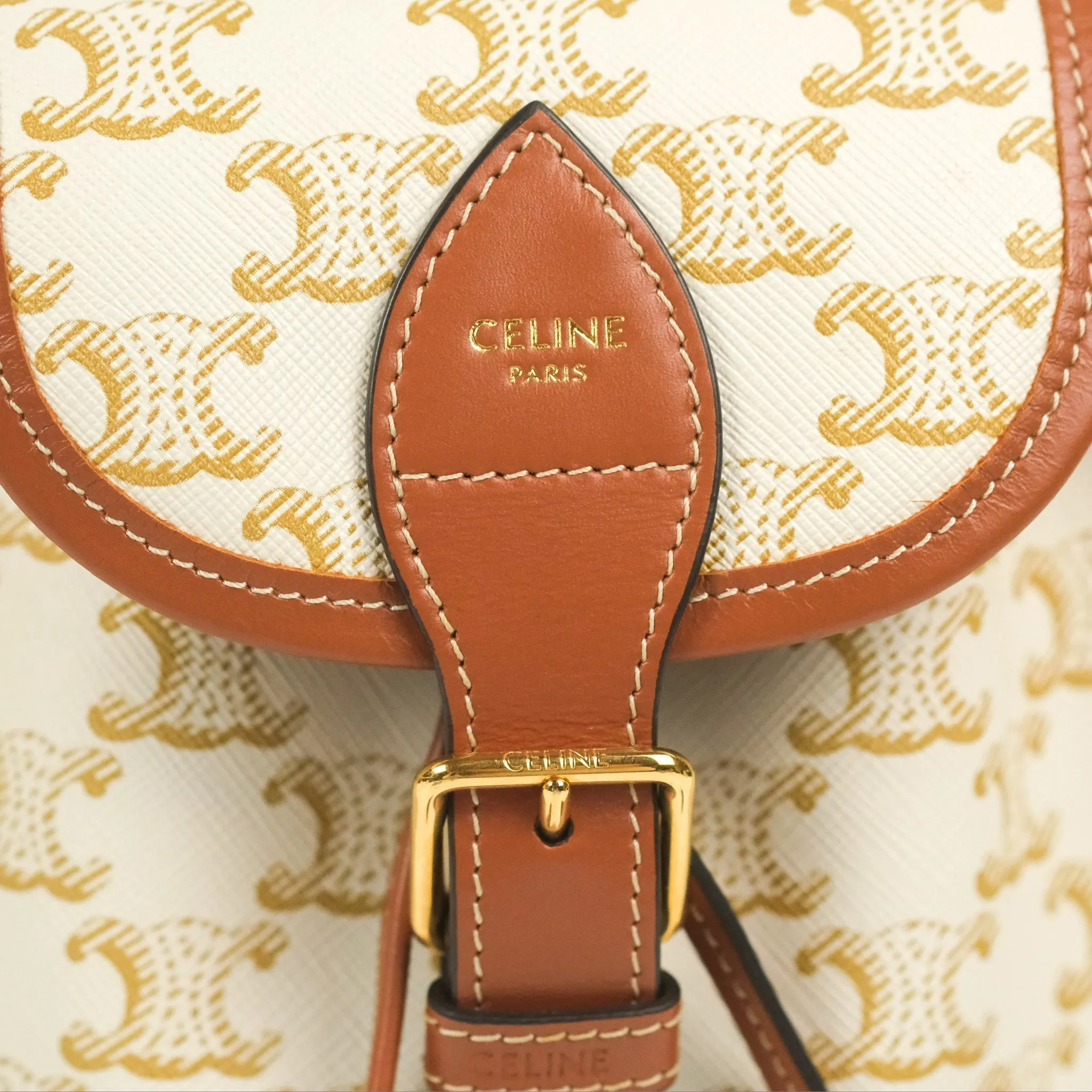 Celine Mini Floco Backpack Triomphe Canvas White Tan Calfskin