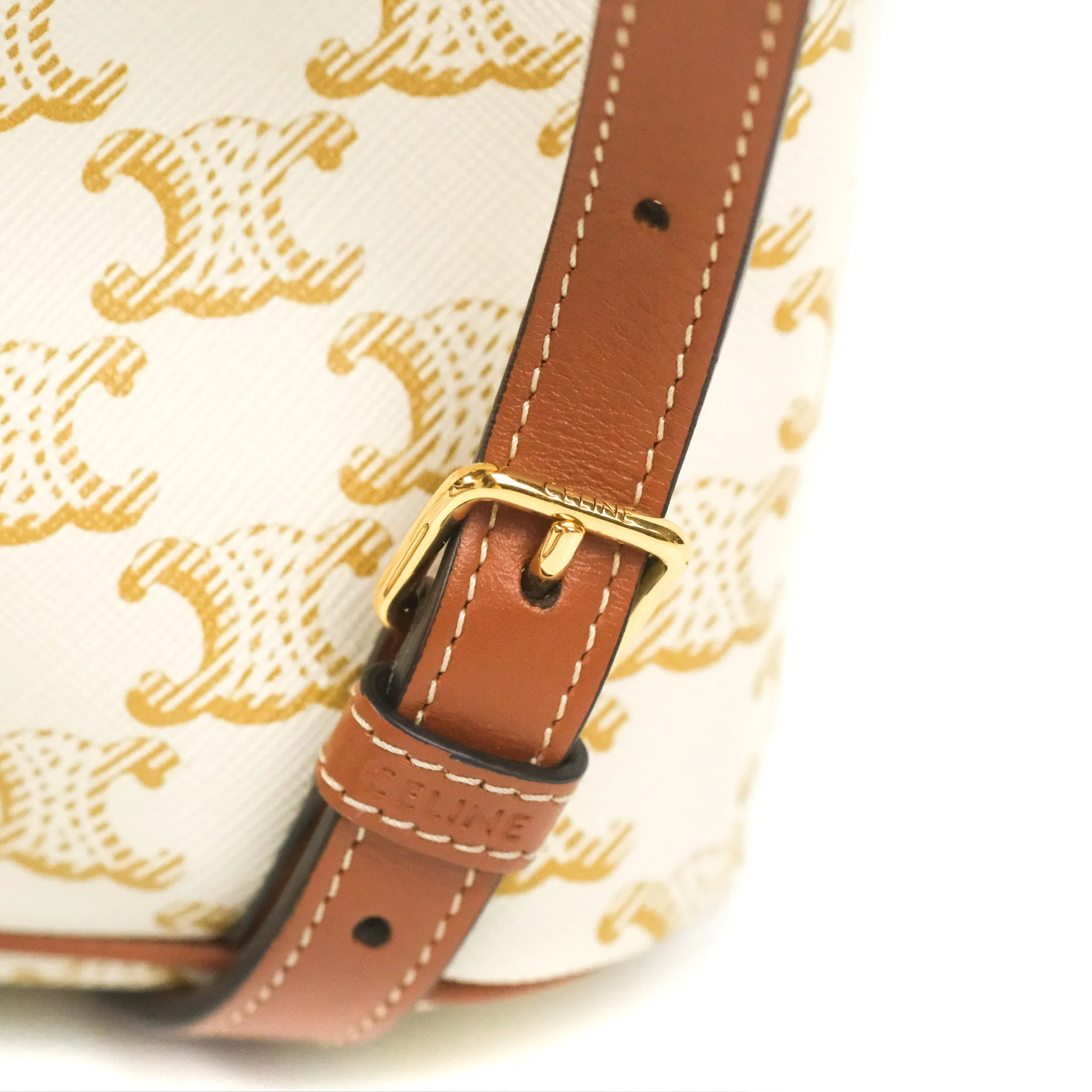 Celine Mini Floco Backpack Triomphe Canvas White Tan Calfskin