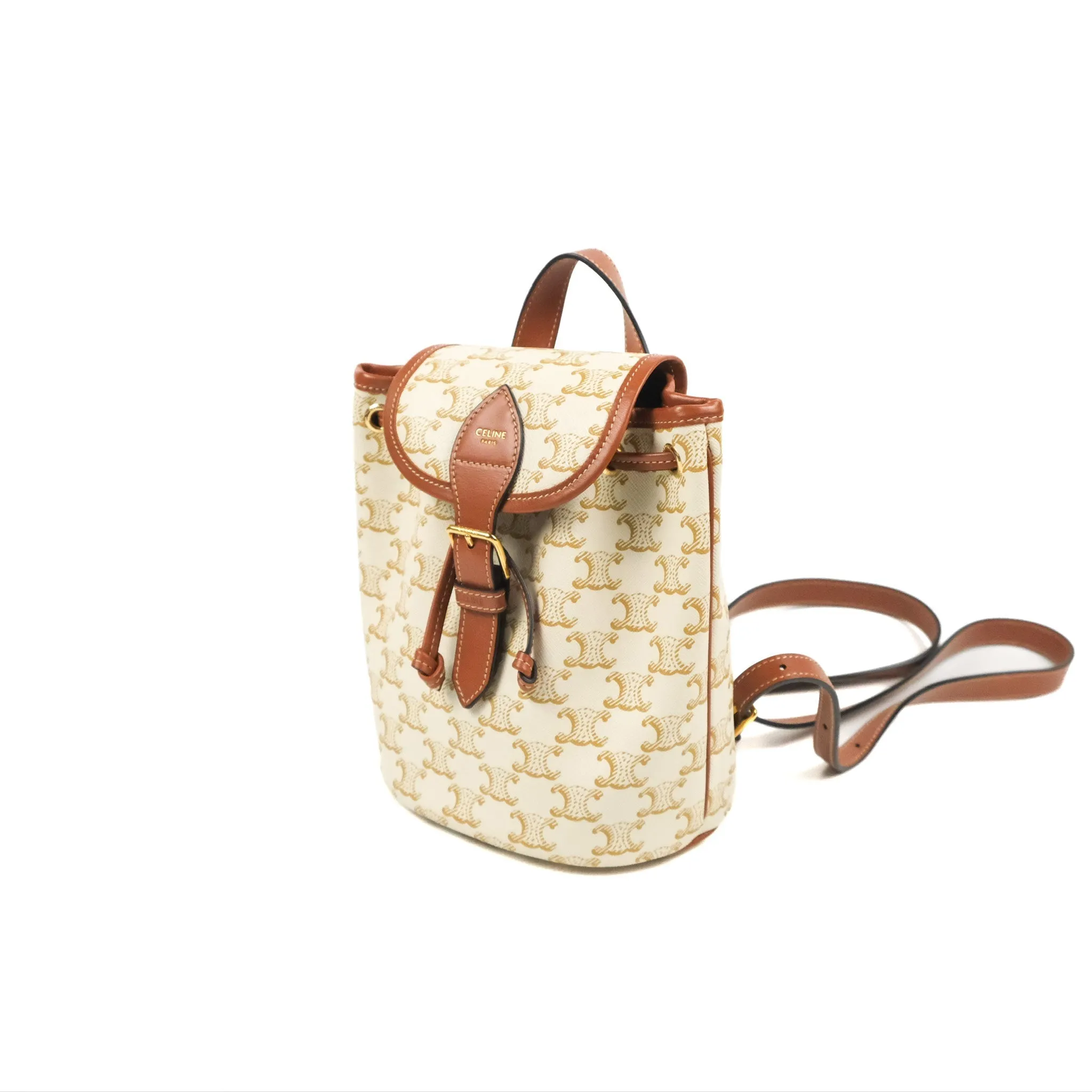 Celine Mini Floco Backpack Triomphe Canvas White Tan Calfskin