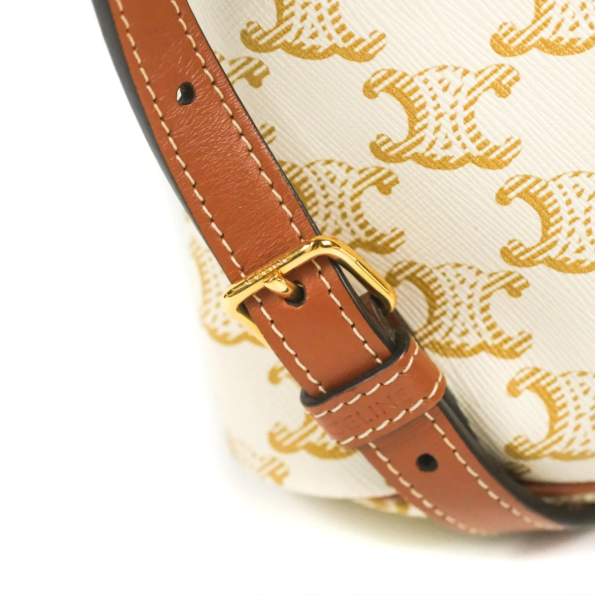 Celine Mini Floco Backpack Triomphe Canvas White Tan Calfskin
