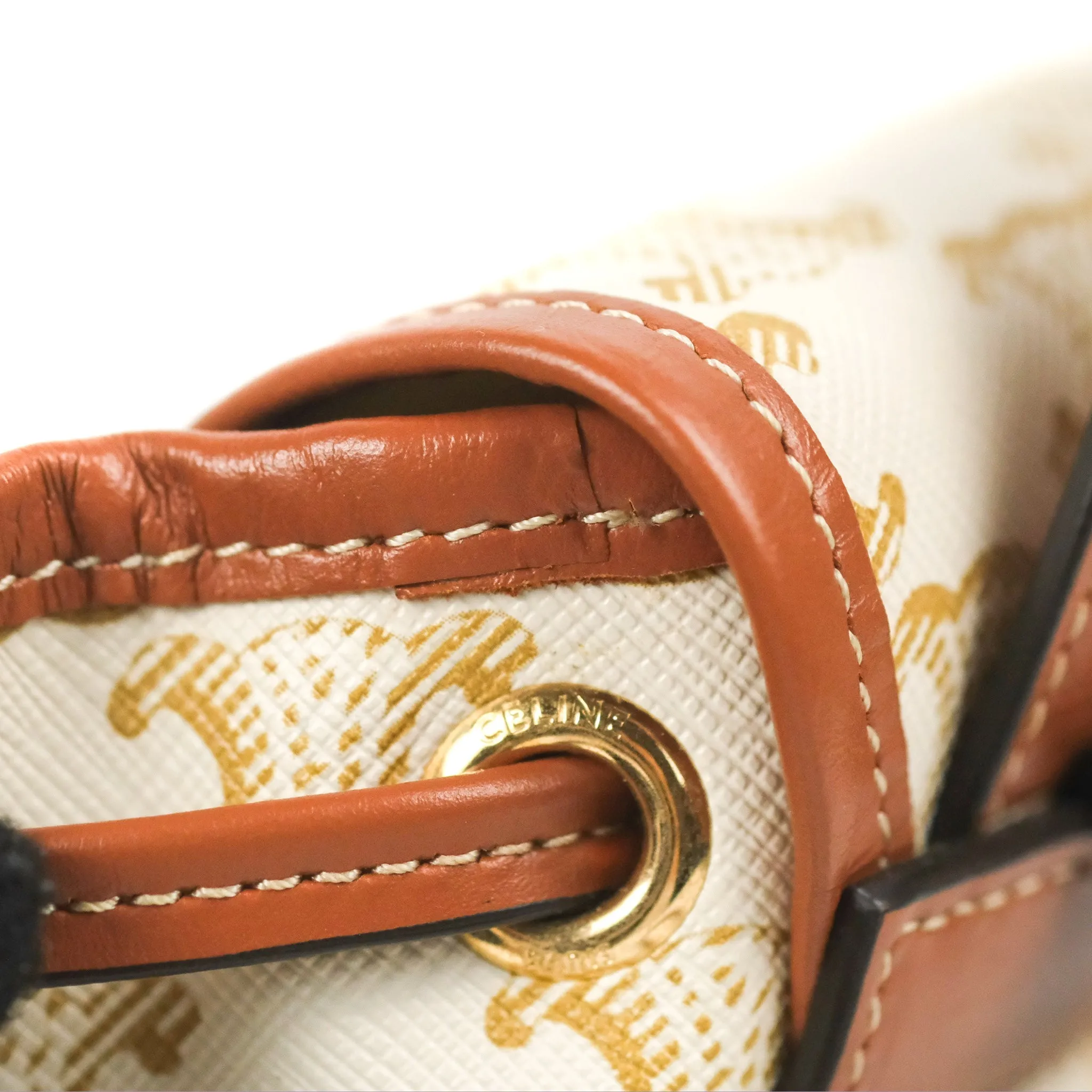 Celine Mini Floco Backpack Triomphe Canvas White Tan Calfskin