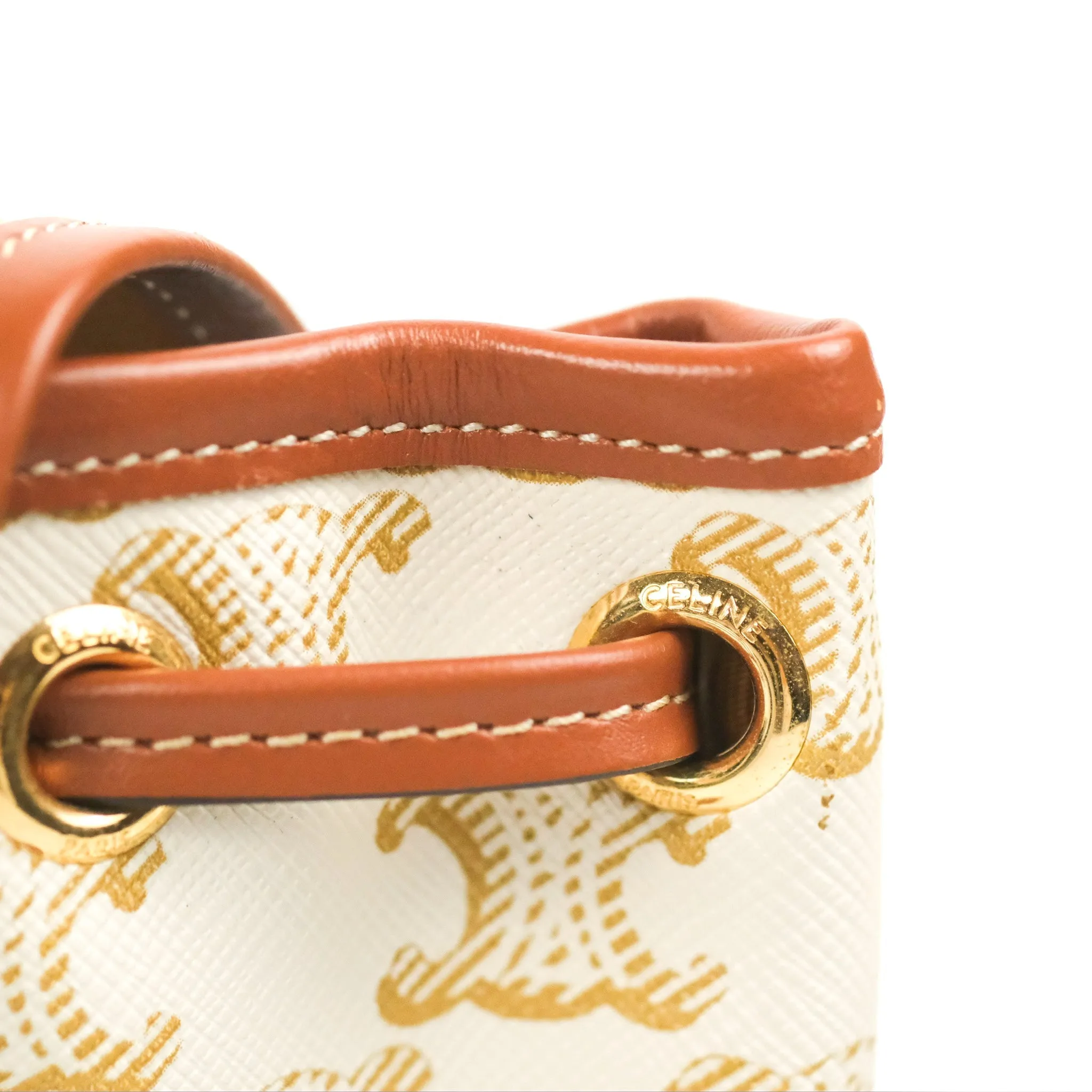 Celine Mini Floco Backpack Triomphe Canvas White Tan Calfskin