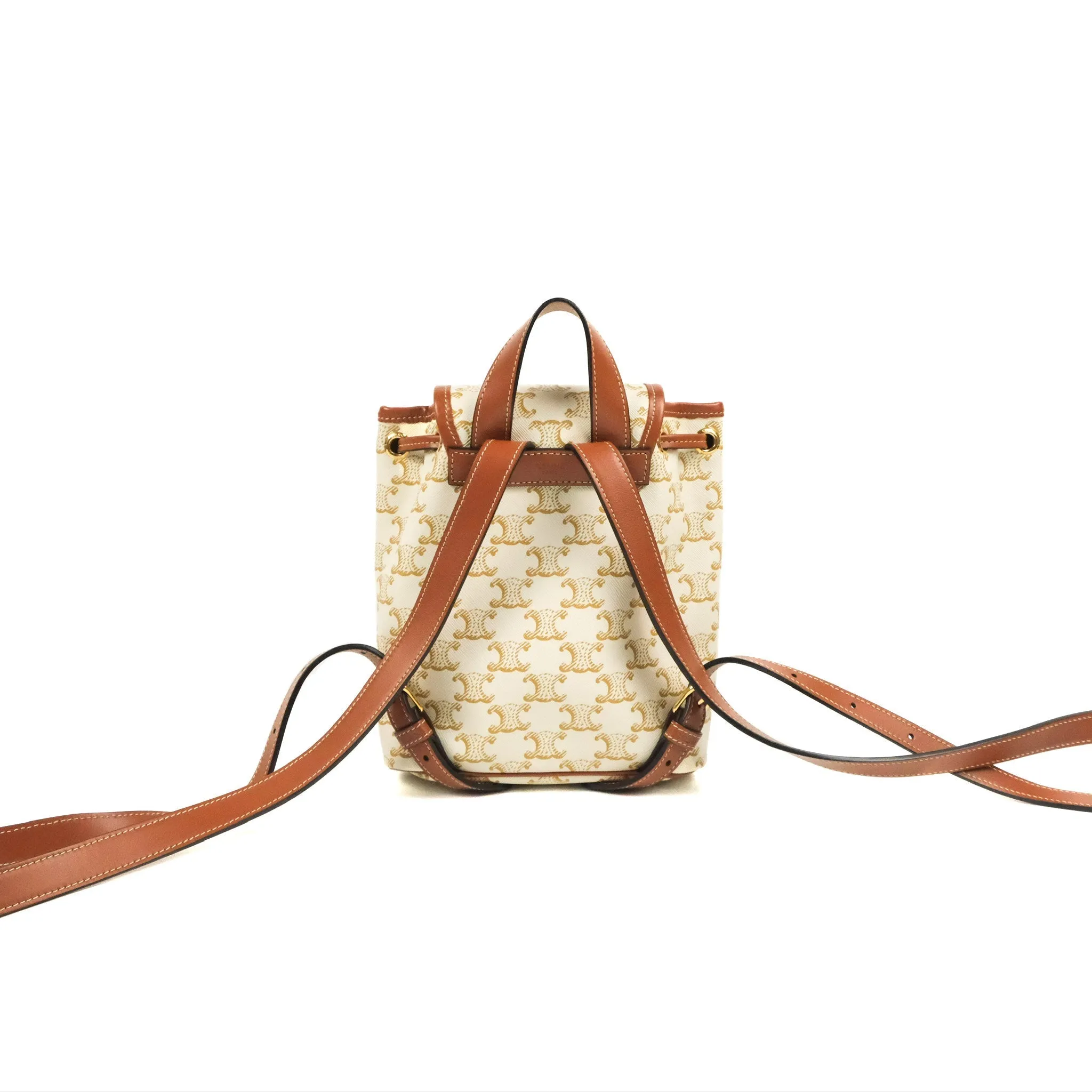 Celine Mini Floco Backpack Triomphe Canvas White Tan Calfskin