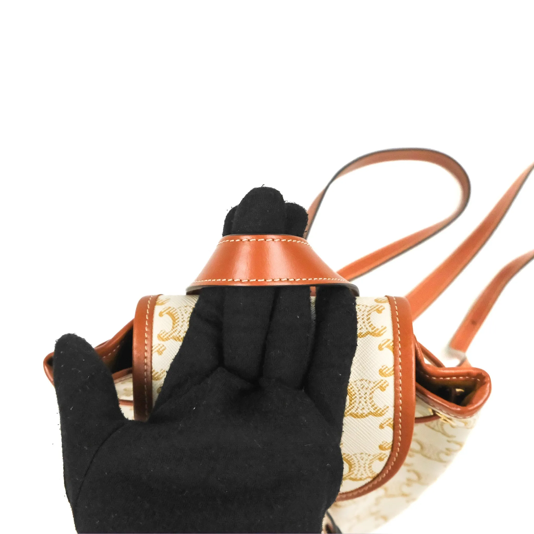 Celine Mini Floco Backpack Triomphe Canvas White Tan Calfskin