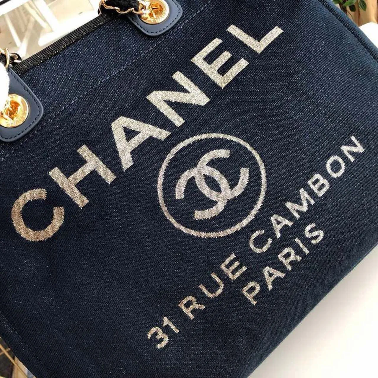 CHL Deauville Tote Canvas Bag Dark Blue For Women 14.9in/38cm