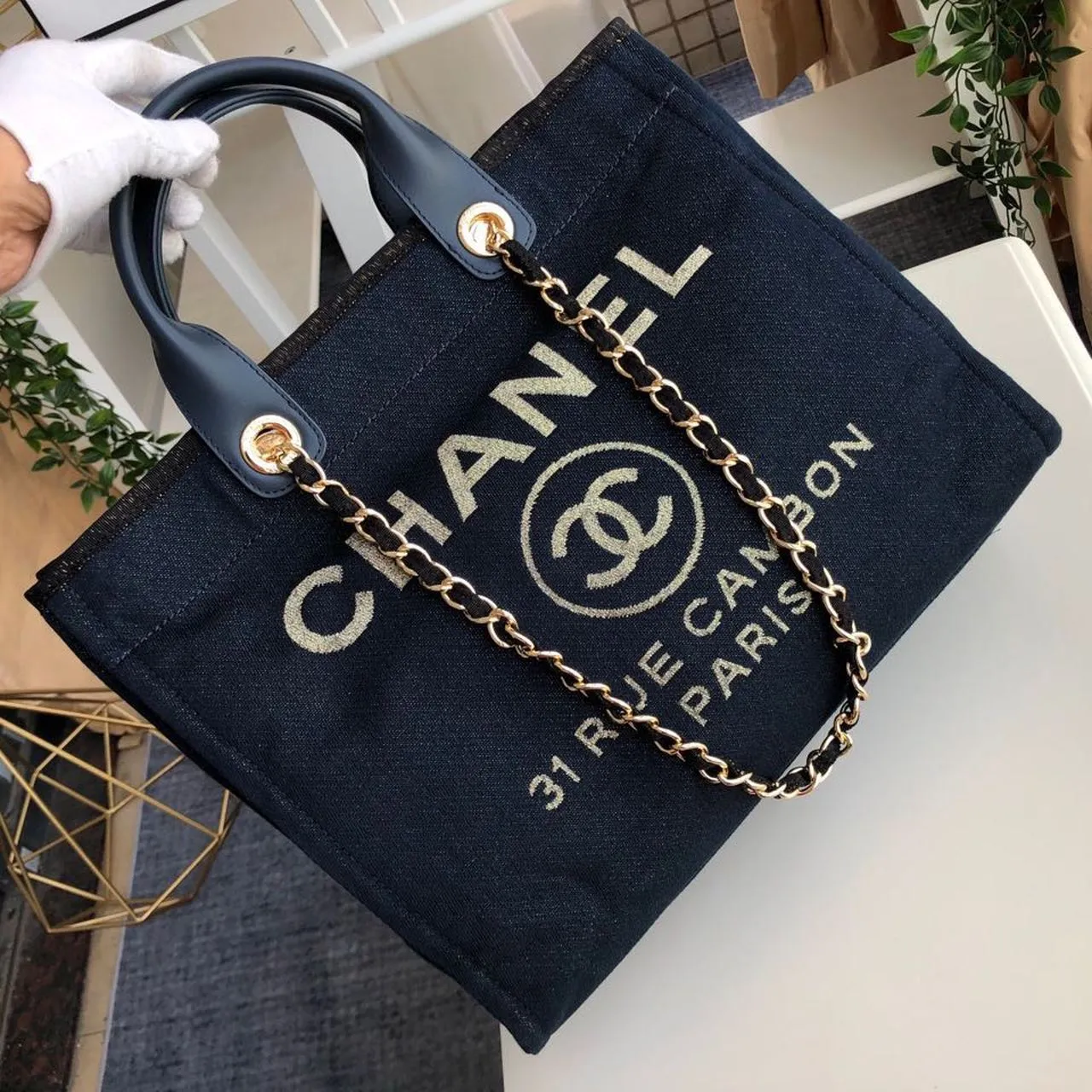 CHL Deauville Tote Canvas Bag Dark Blue For Women 14.9in/38cm