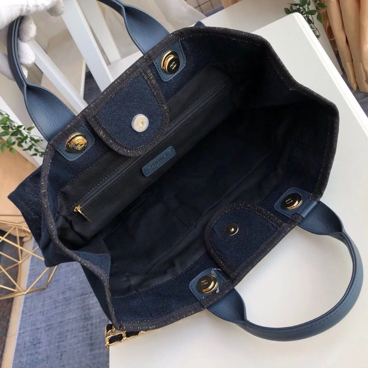 CHL Deauville Tote Canvas Bag Dark Blue For Women 14.9in/38cm